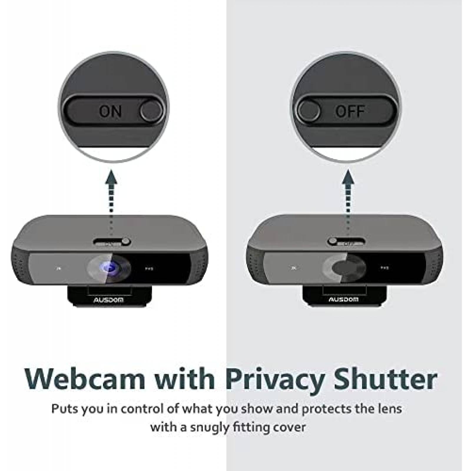 Webcam AUSDOM Con Microfono Y Cubierta De Privacidad -Negro