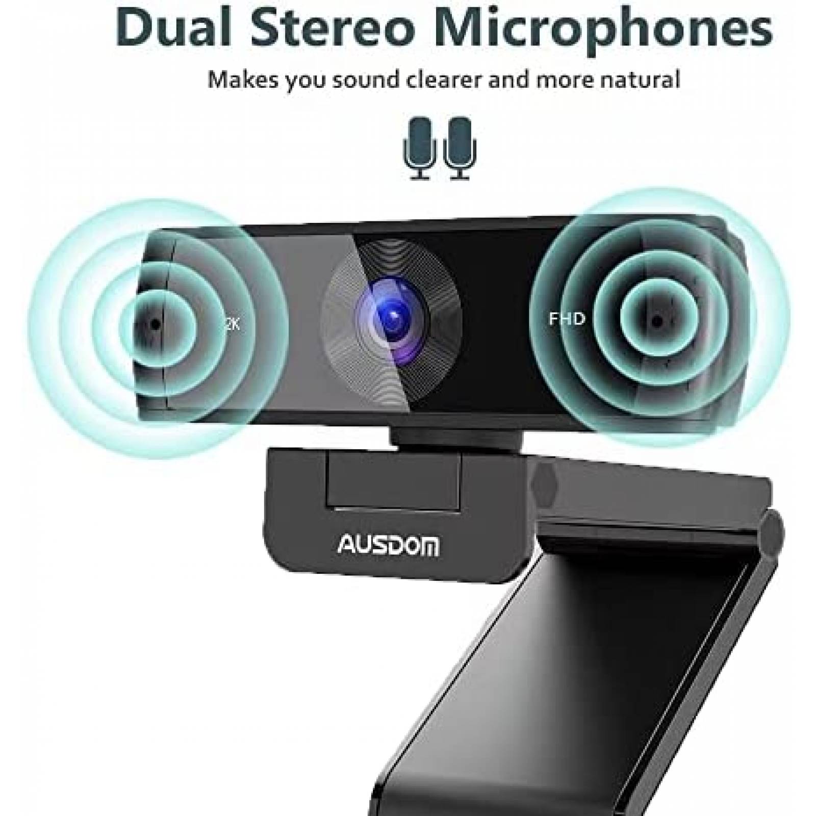 Webcam AUSDOM Con Microfono Y Cubierta De Privacidad -Negro