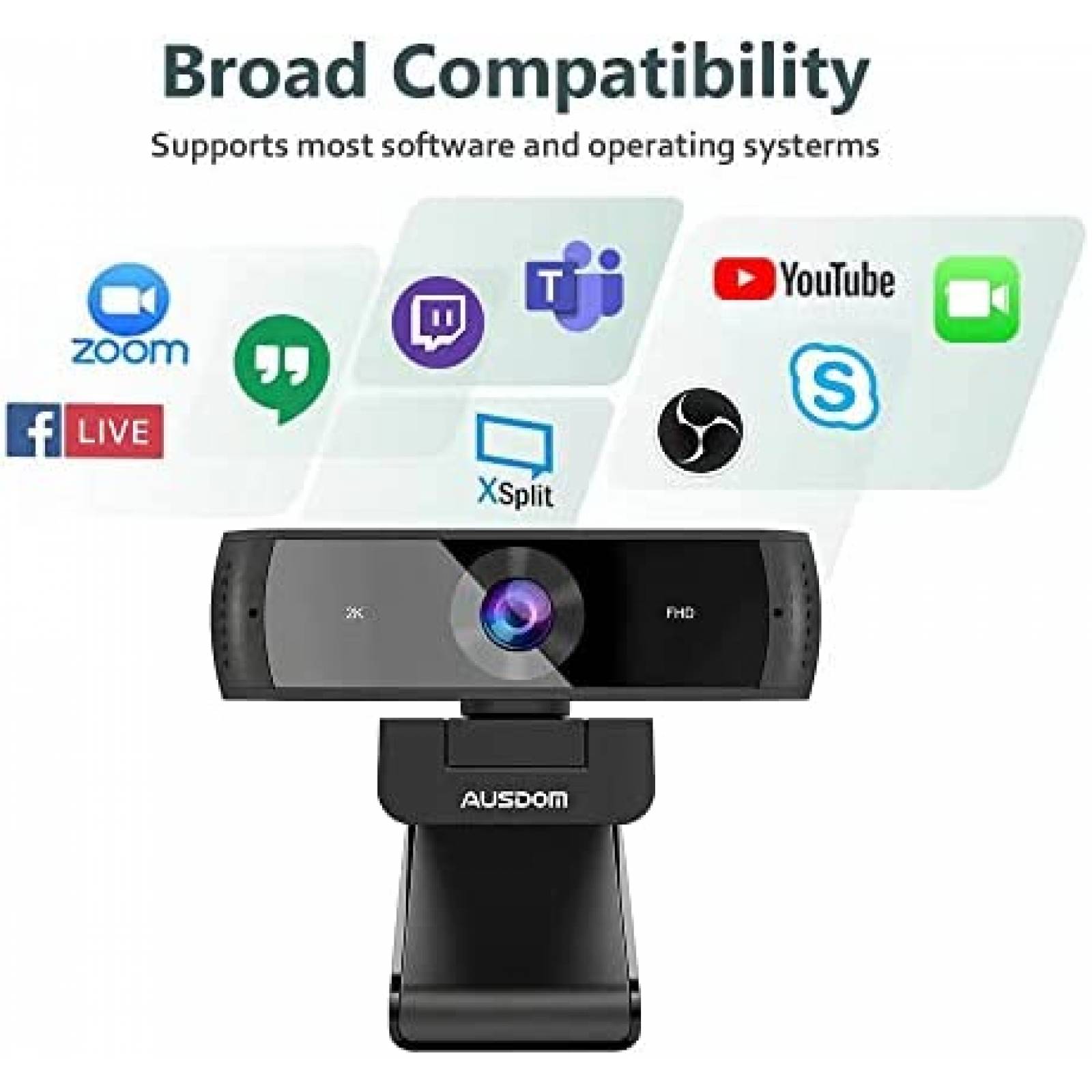 Webcam AUSDOM Con Microfono Y Cubierta De Privacidad -Negro