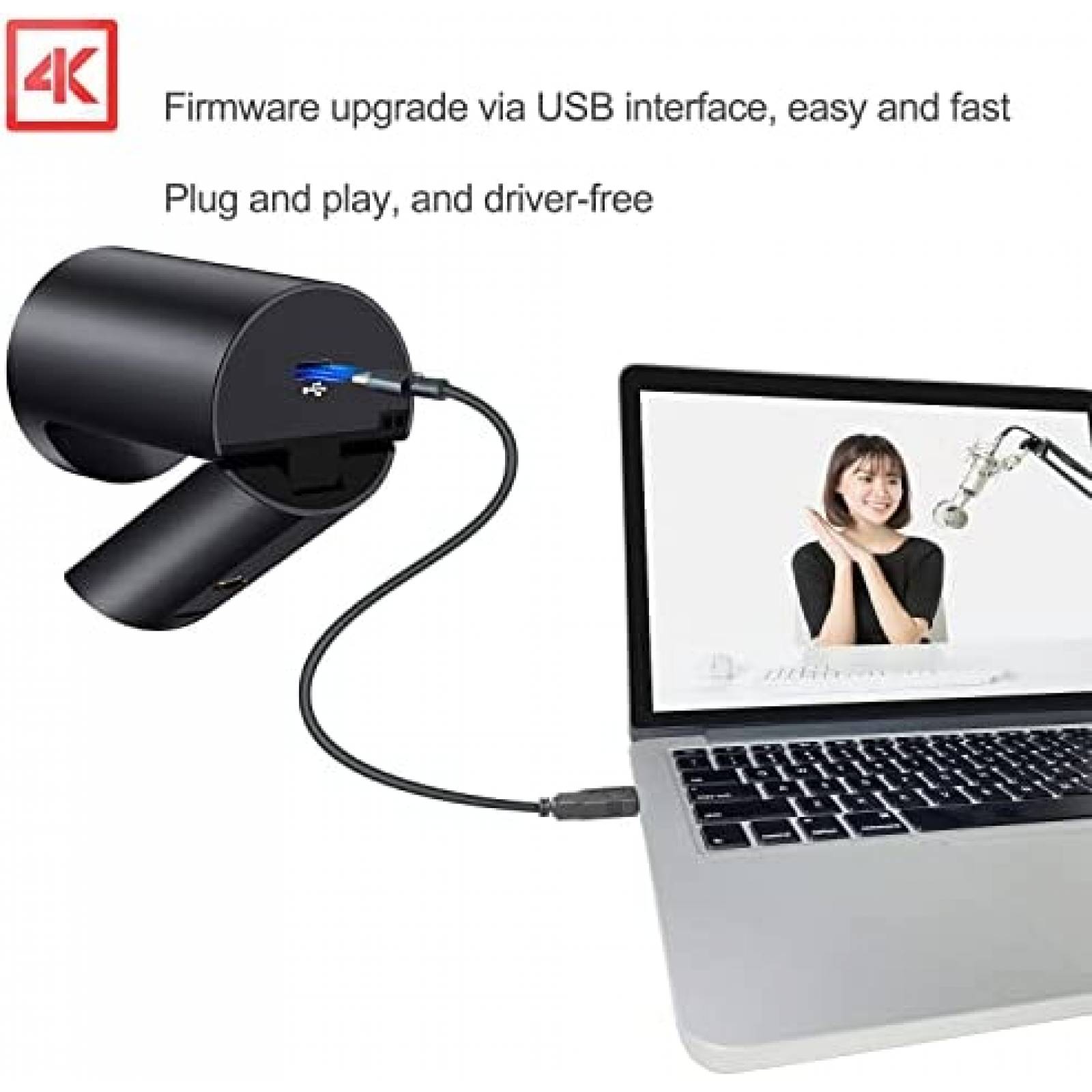 Webcam WINSAFE 4K Enfoque Automatico Microfono USB -Negro