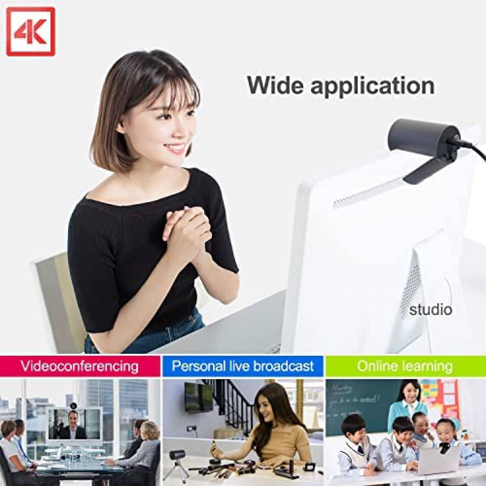 Webcam WINSAFE 4K Enfoque Automatico Microfono USB -Negro