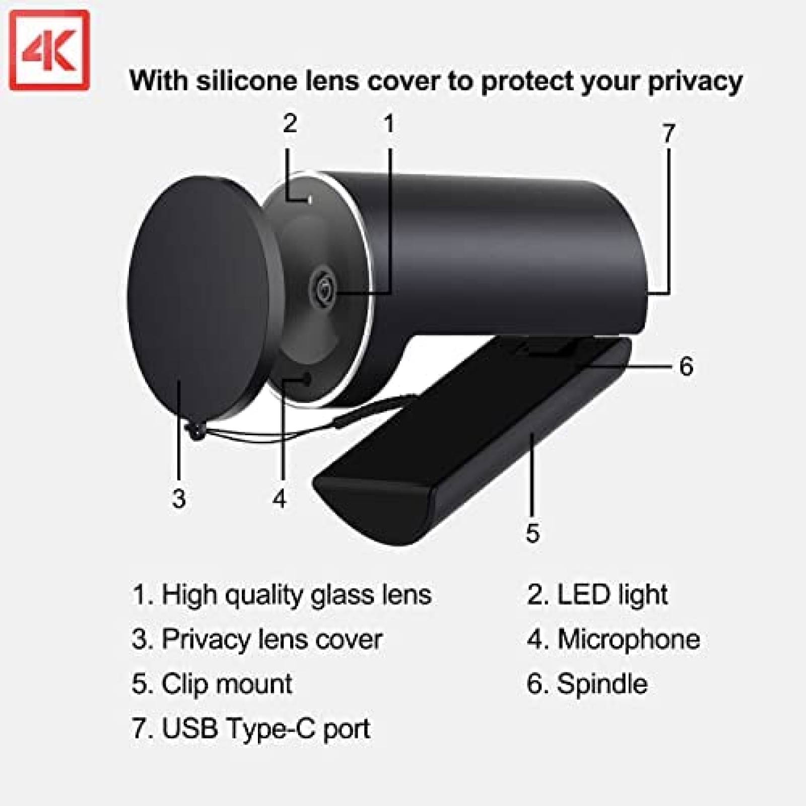 Webcam WINSAFE 4K Enfoque Automatico Microfono USB -Negro