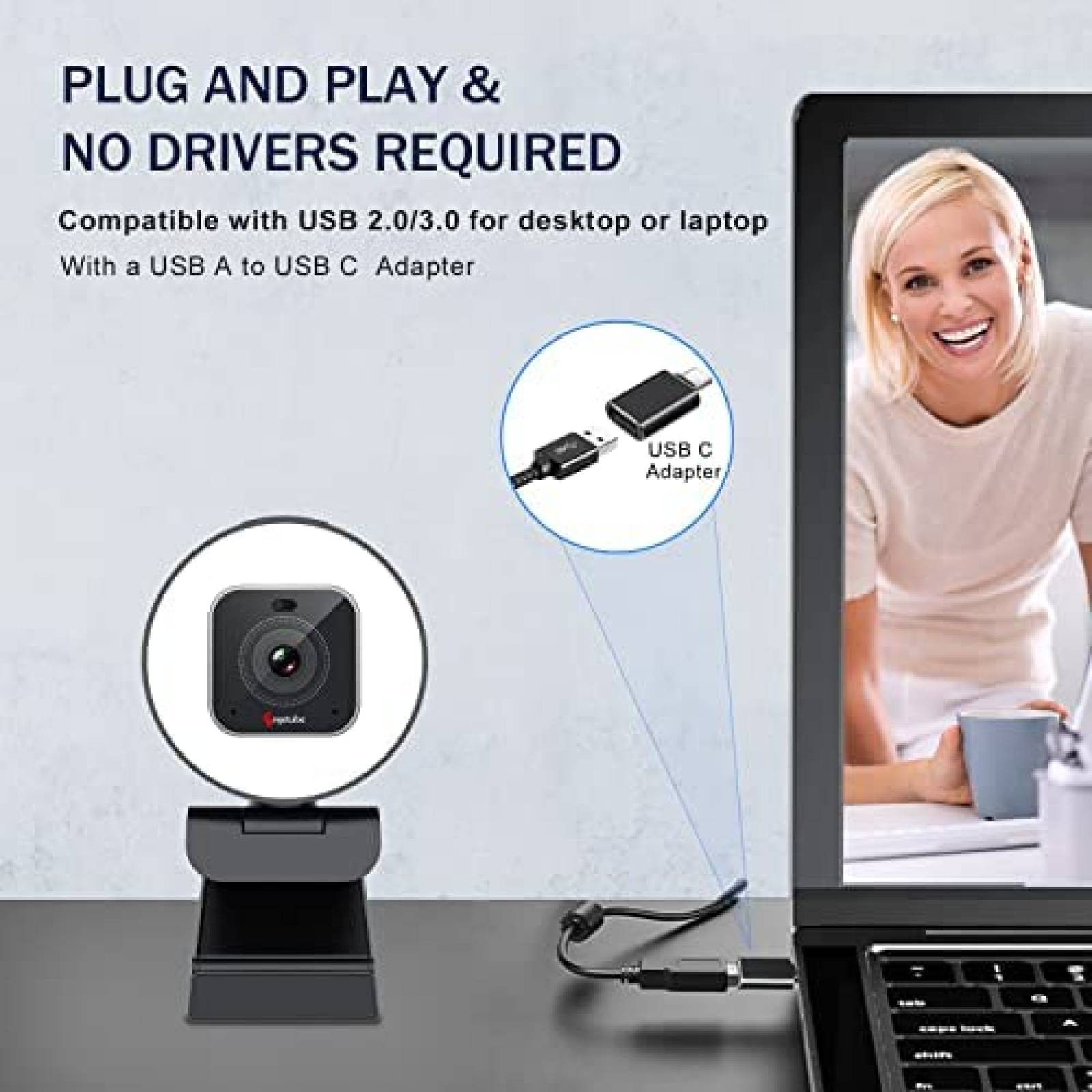 Webcam Angetube 4K Enfoque Automatico Microfono USB -Blanco