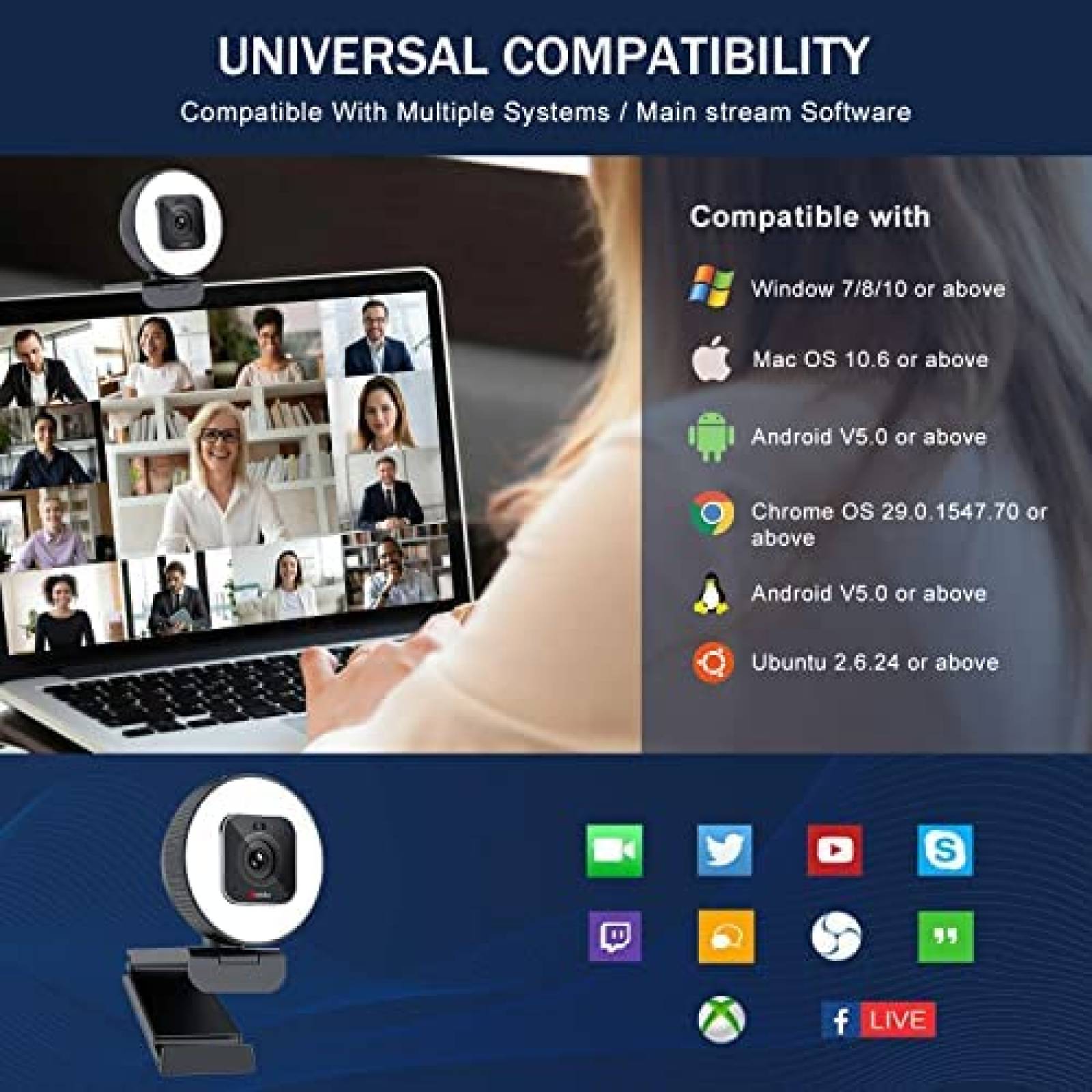 Webcam Angetube 4K Enfoque Automatico Microfono USB -Blanco