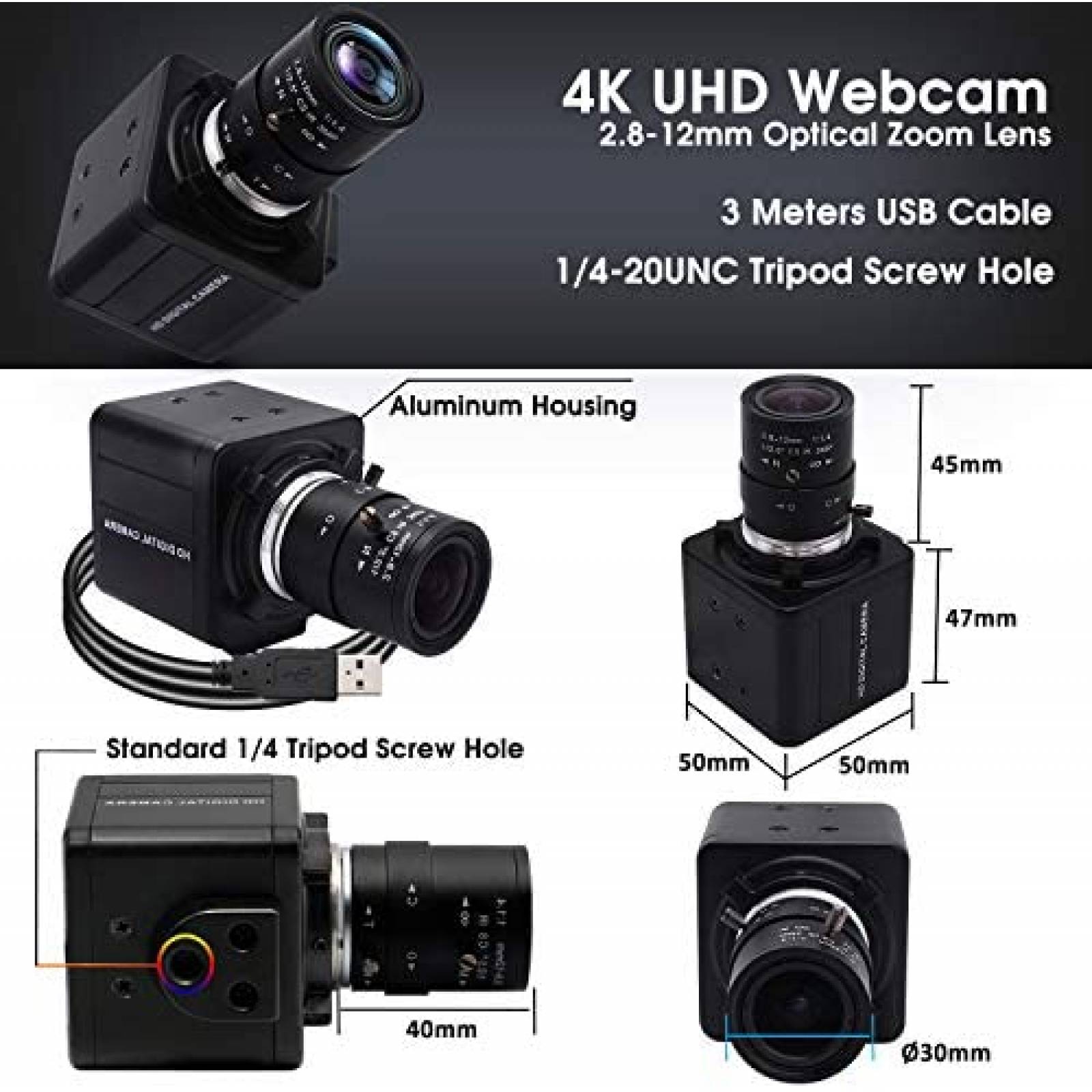 Webcam SVPRO 4K HD USB Sensor 3840x2160 30fps -Negro