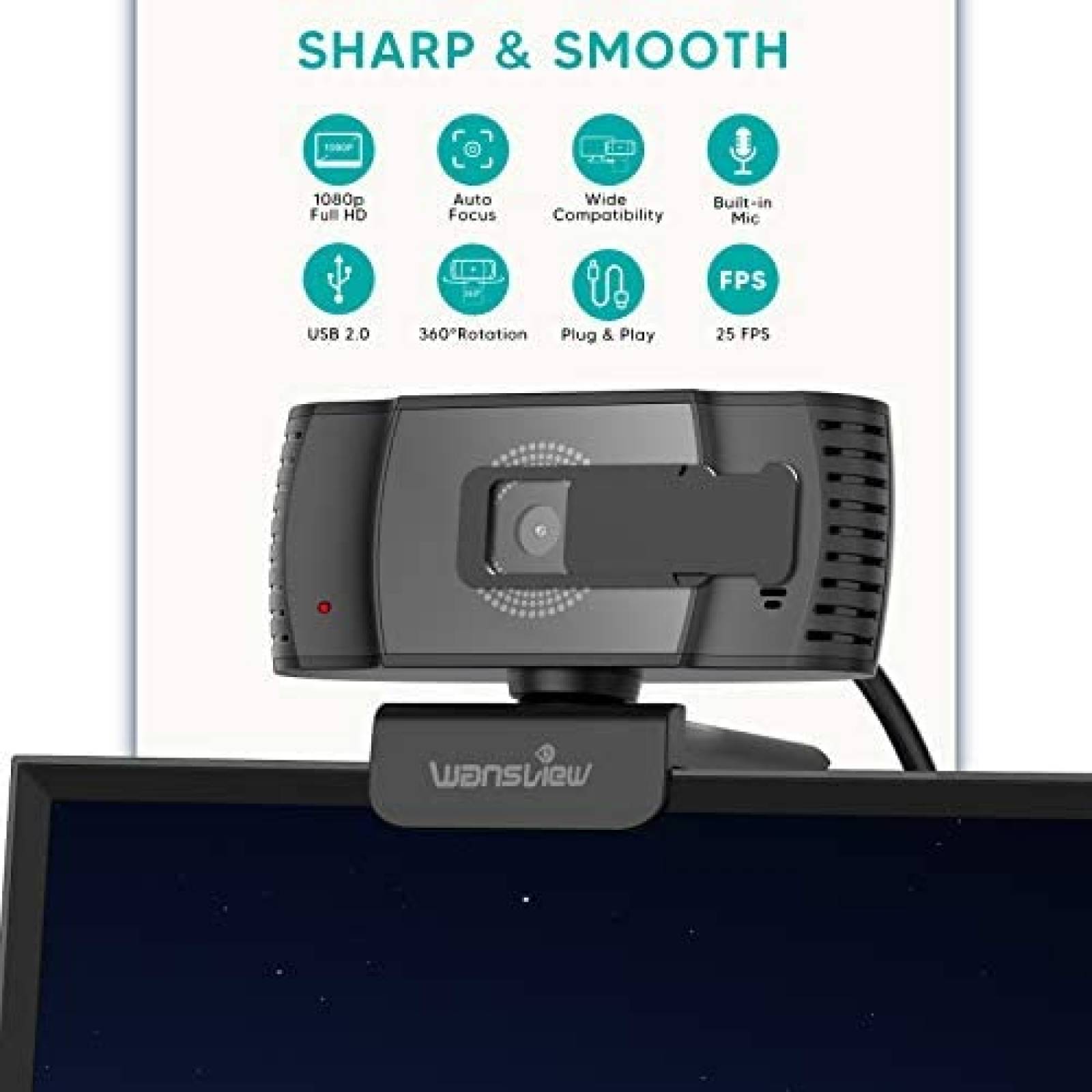 Webcam con microfono Wansview USB de 1080P HD -Negro