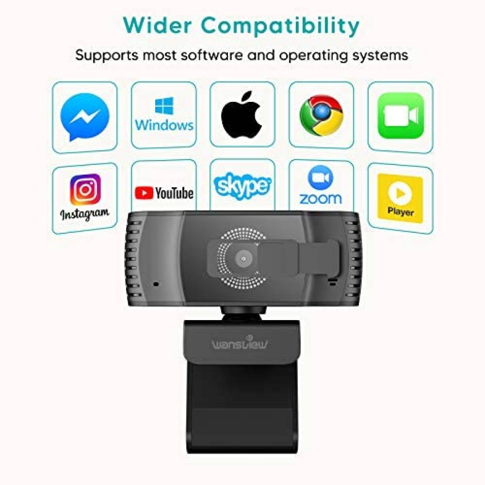 Webcam con microfono Wansview USB de 1080P HD -Negro