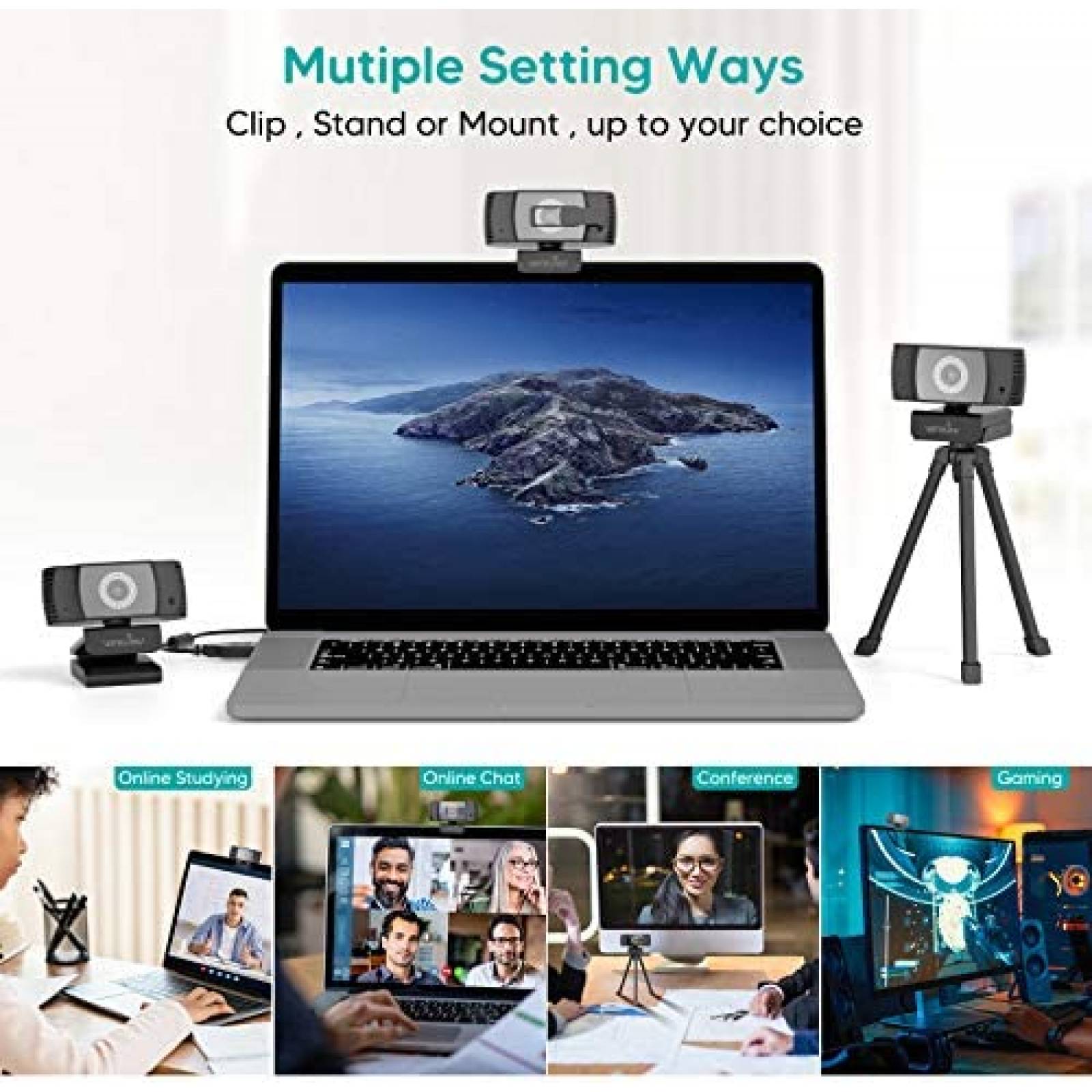 Webcam con microfono Wansview USB de 1080P HD -Negro