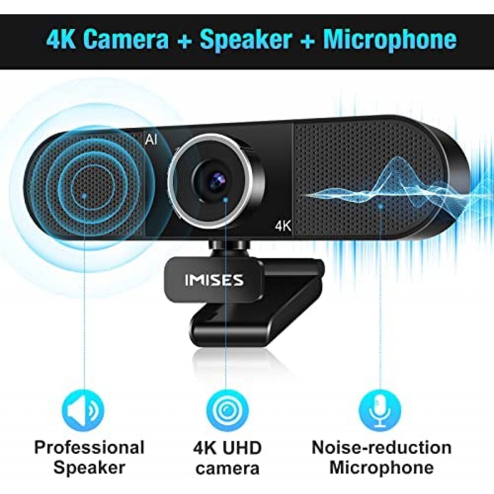Webcam IMiSES 3 en 1 4K UHD Protector de Privacidad -Negro