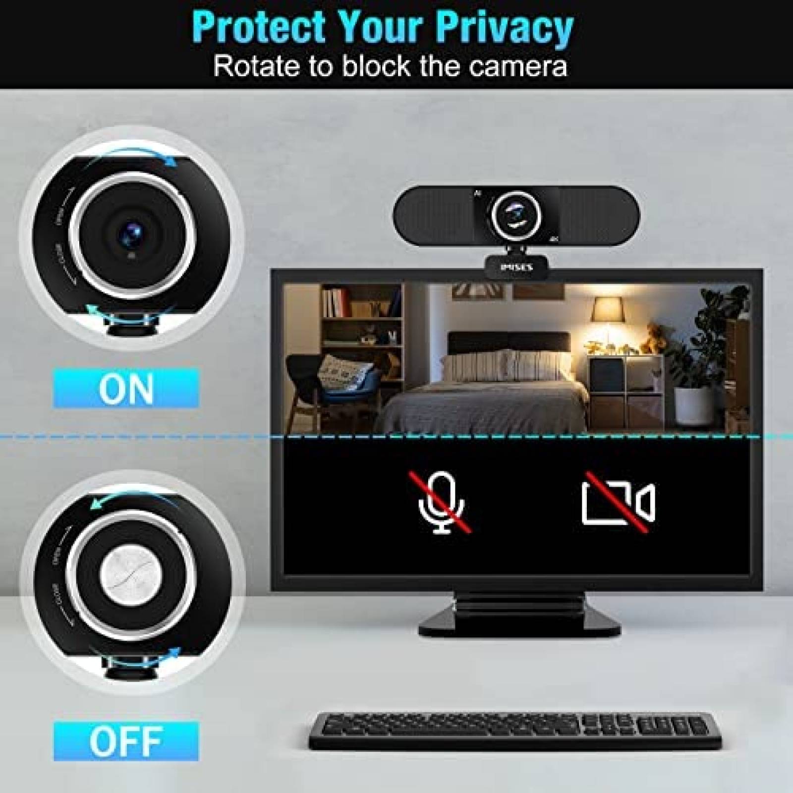 Webcam IMiSES 3 en 1 4K UHD Protector de Privacidad -Negro