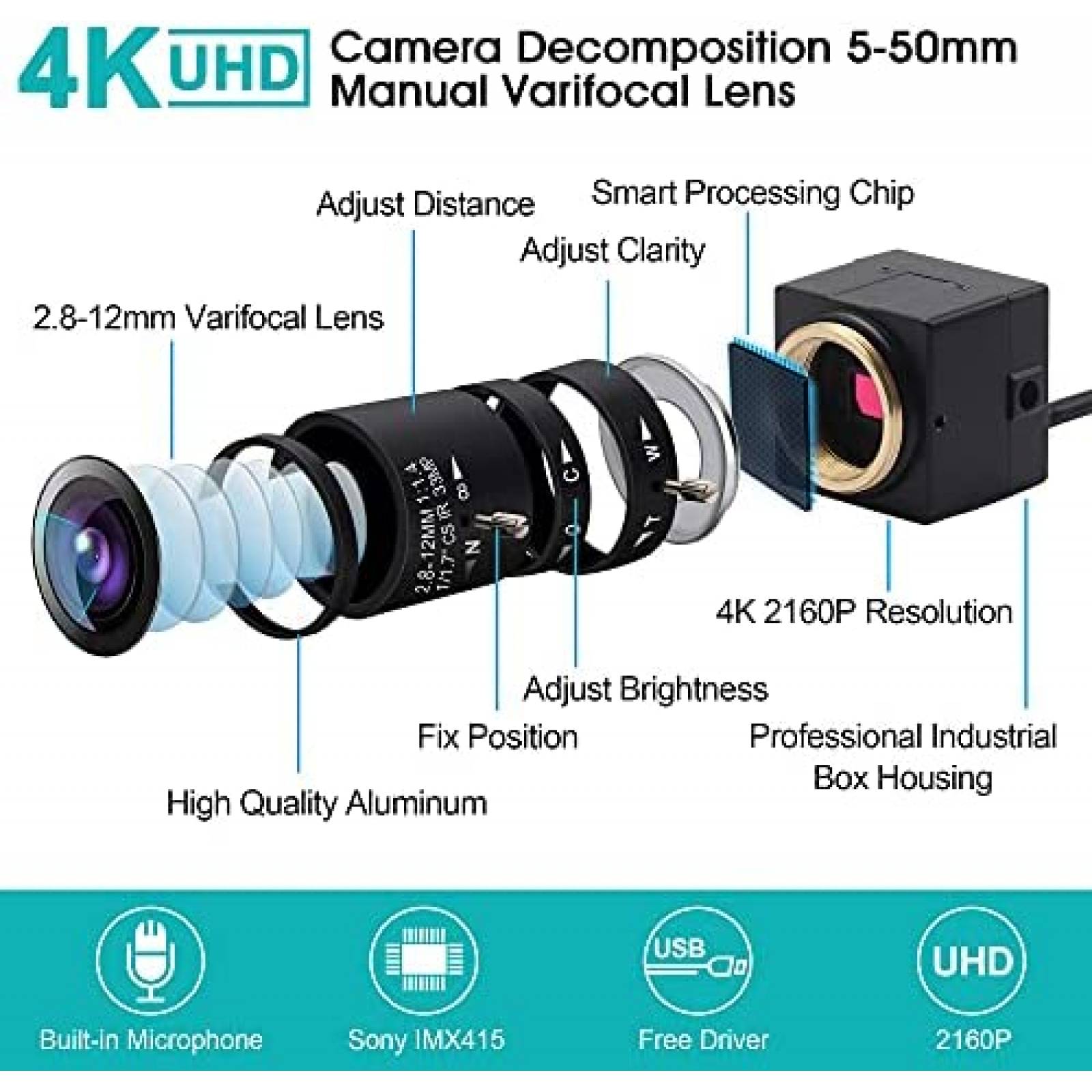 Webcam ALPCAM 4K 30 fps USB Ultra HD 2160P con Zoom optico