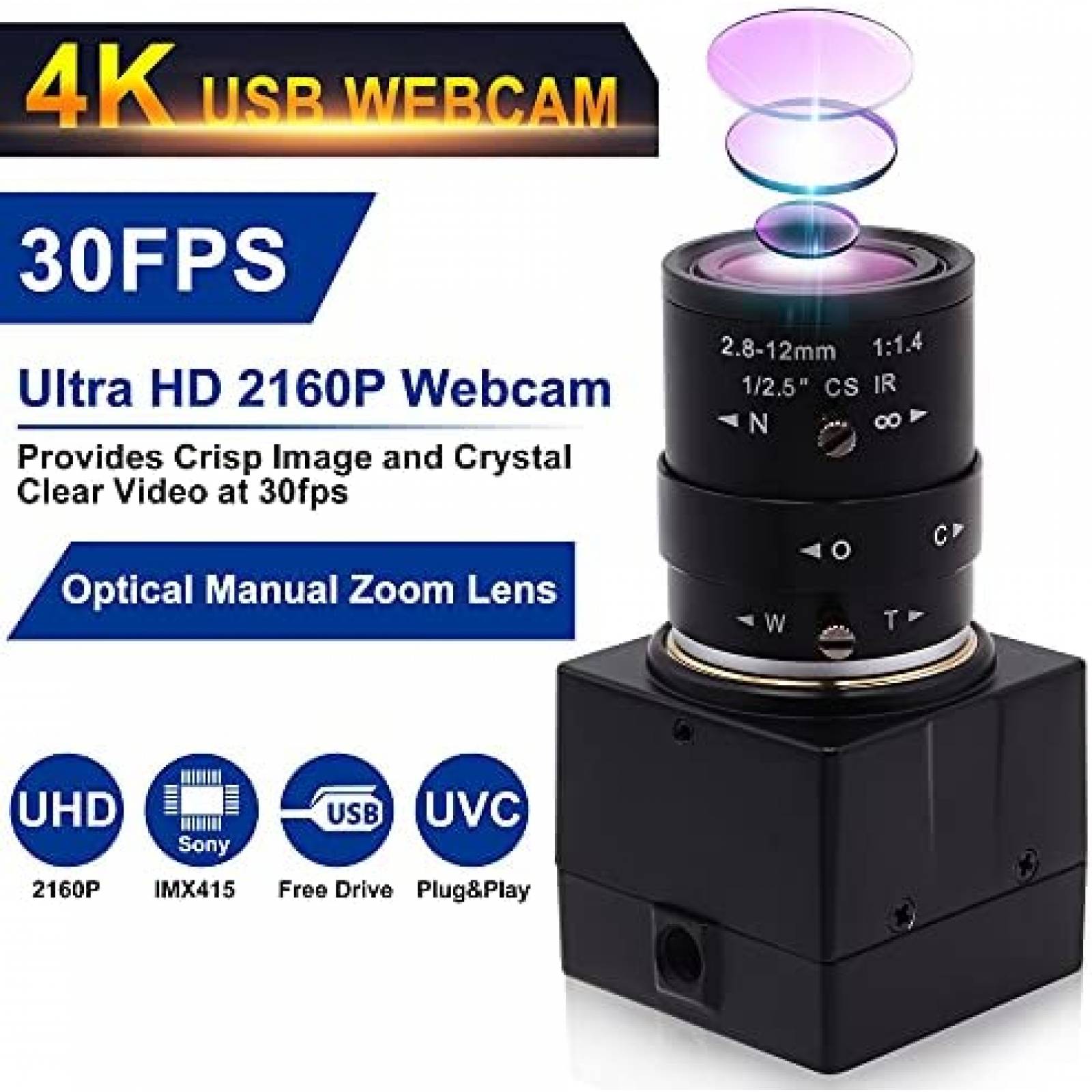 Webcam ALPCAM 4K 30 fps USB Ultra HD 2160P con Zoom optico