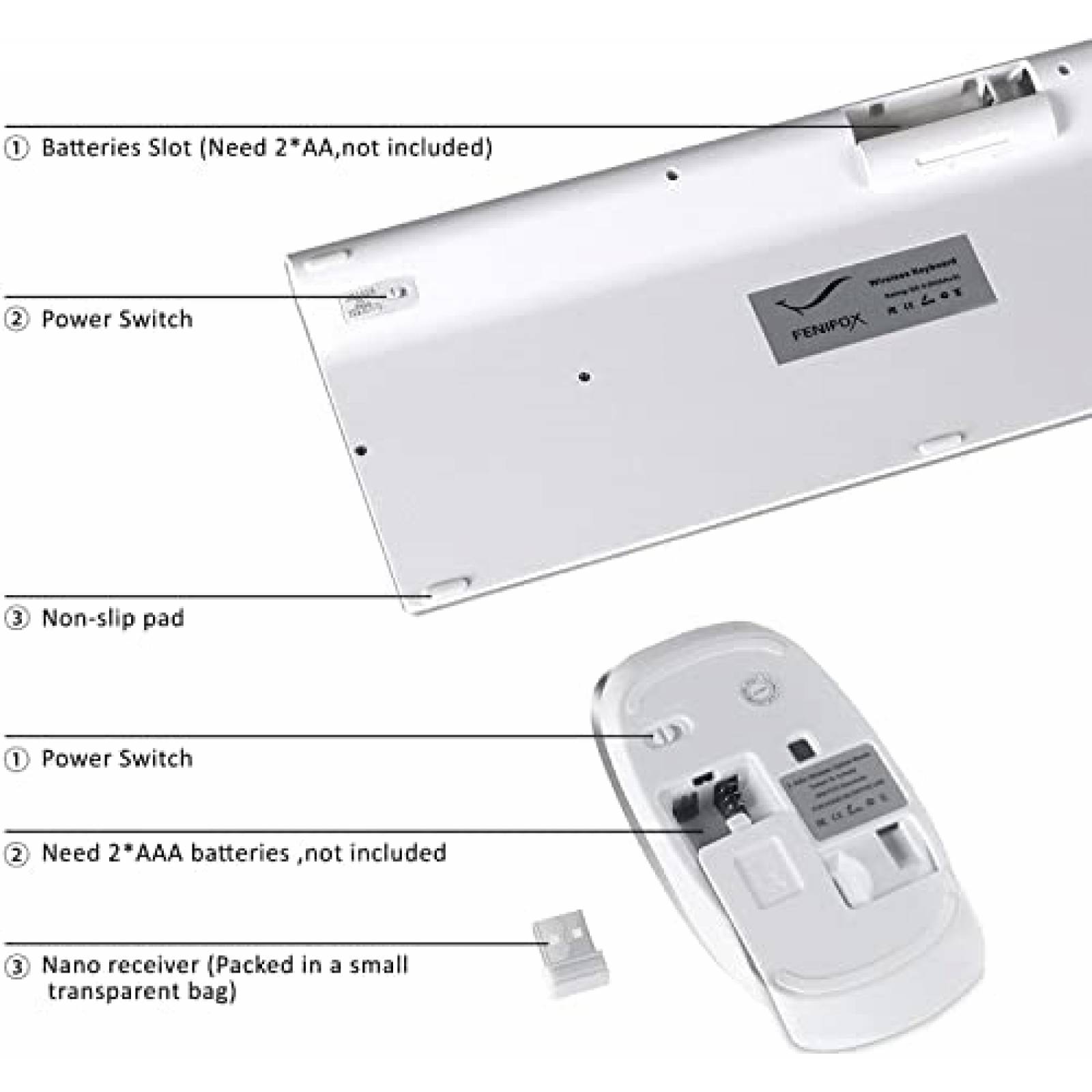 Combo Teclado y Mouse FENIFOX Bluetooth USB -Blanco