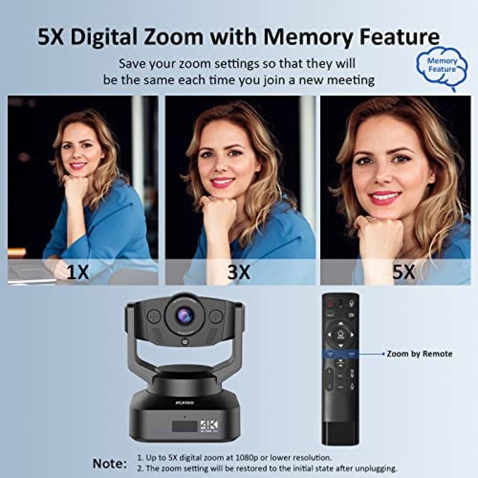 Webcam Nexigo 4K Zoom Digital 5X Control Remoto -Negro