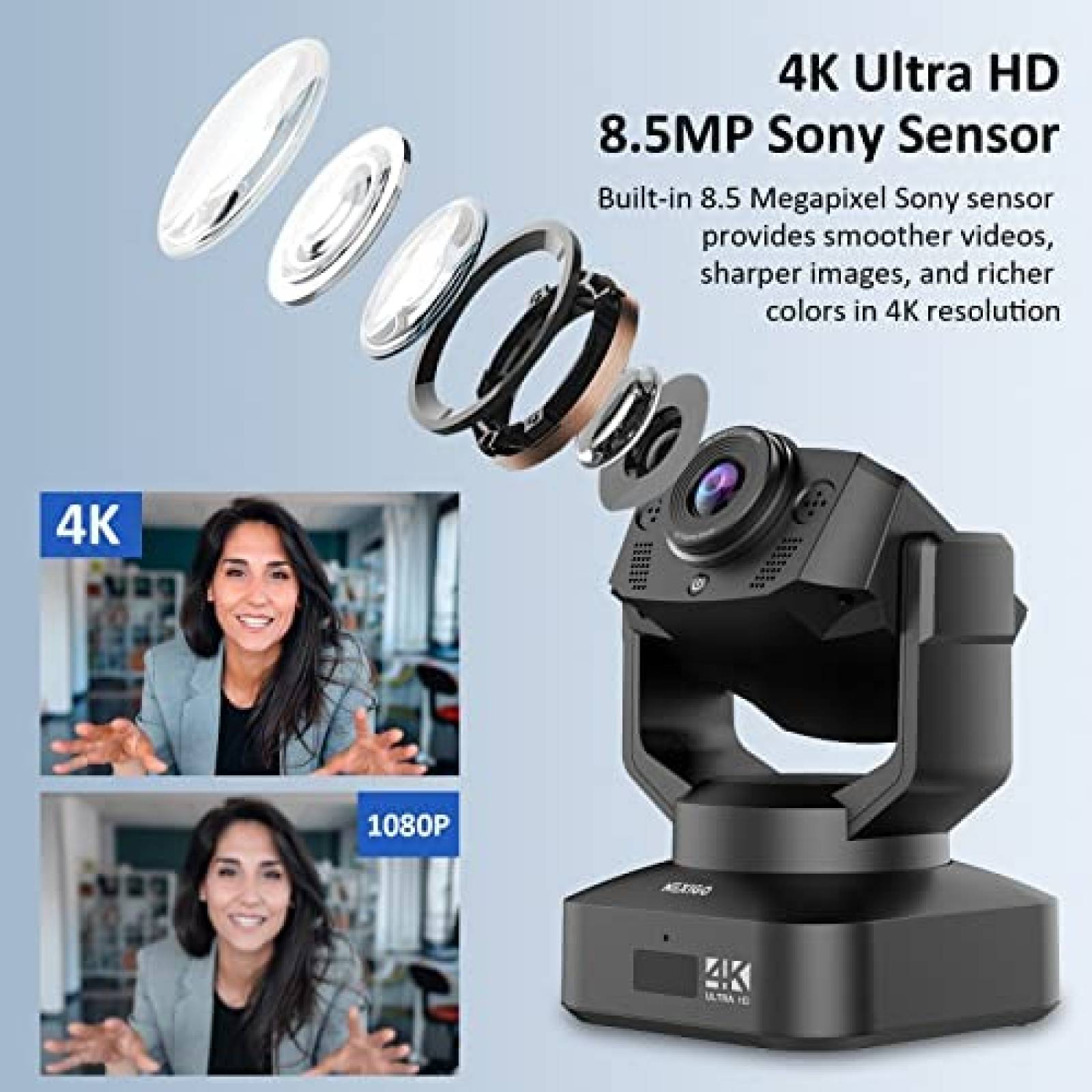 Webcam Nexigo 4K Zoom Digital 5X Control Remoto -Negro