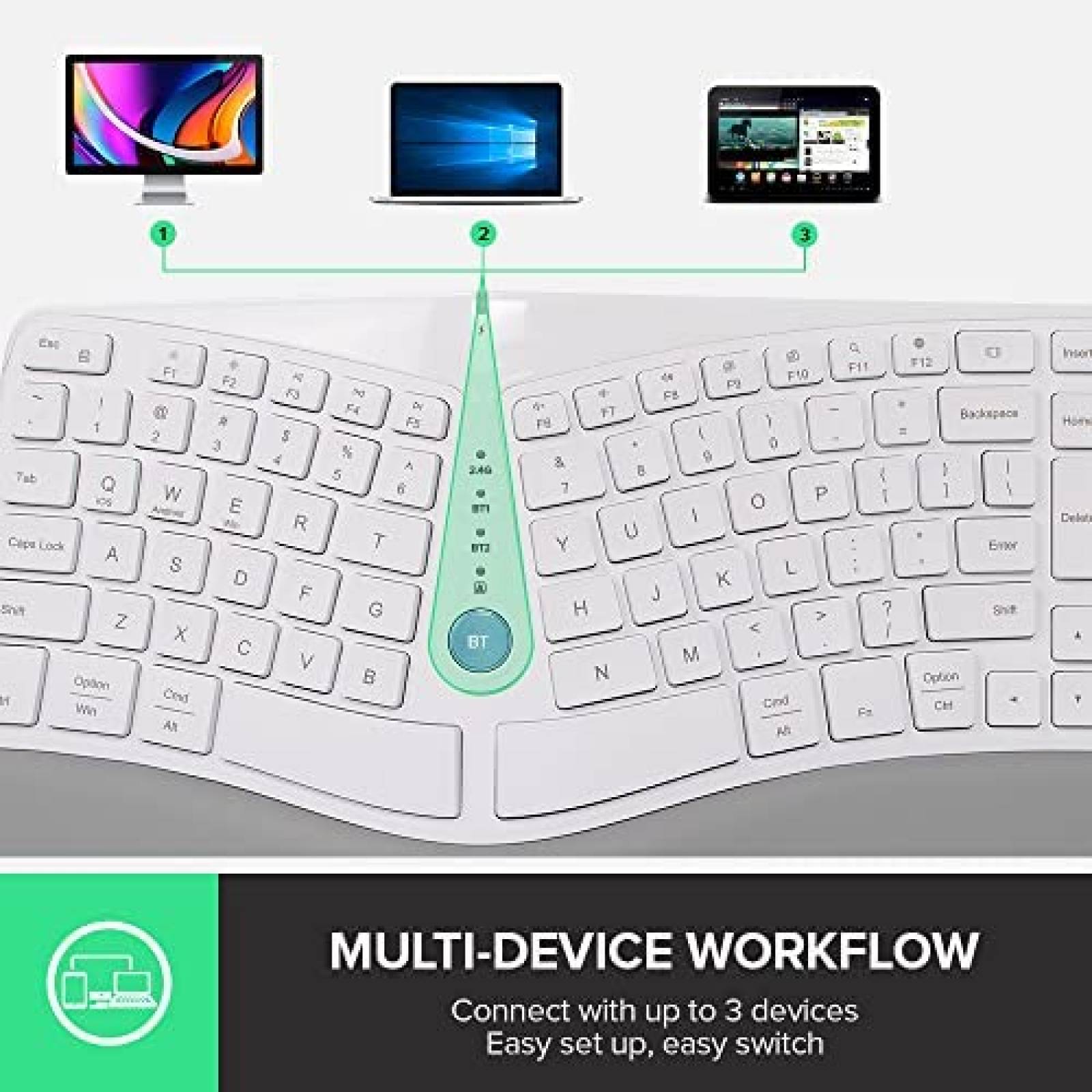 Teclado Ergonomico Bluetooth DeLUX GM901D 107 Teclas -Blanco