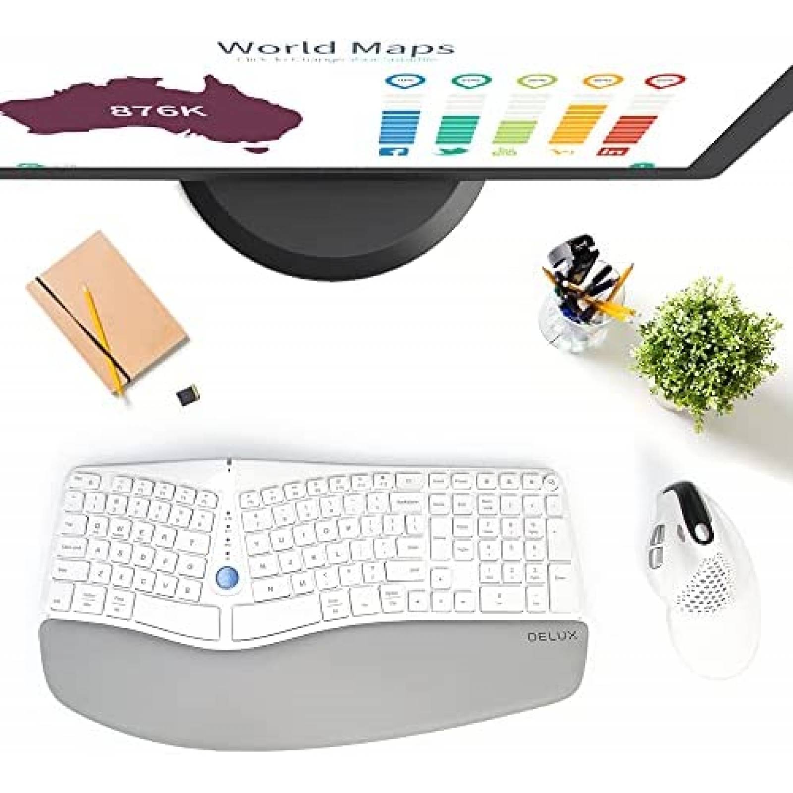 Teclado Ergonomico Bluetooth DeLUX GM901D 107 Teclas -Blanco