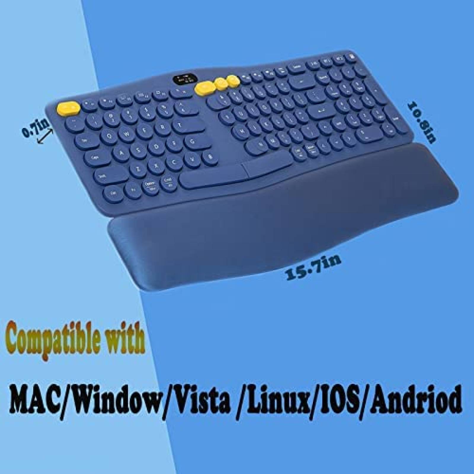 Teclado Eirix Ergonomico Inalambrico con Reposamuecas -Azul
