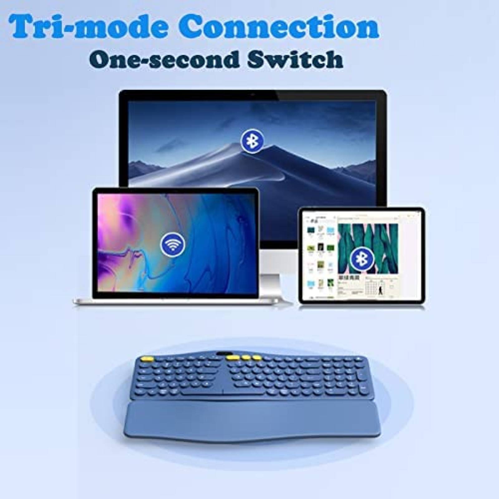 Teclado Eirix Ergonomico Inalambrico con Reposamuecas -Azul