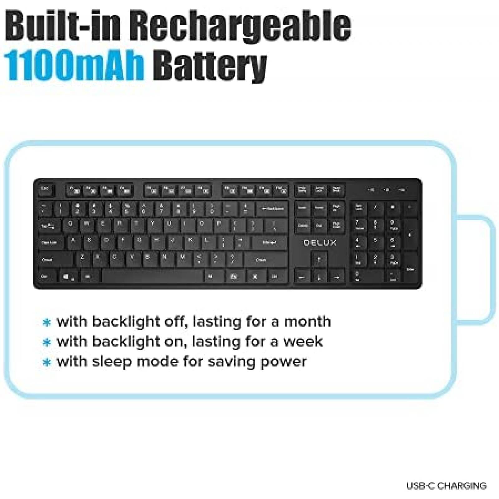 Teclado gamer RGB DeLUX SK800GL de 104 Teclas -Negro