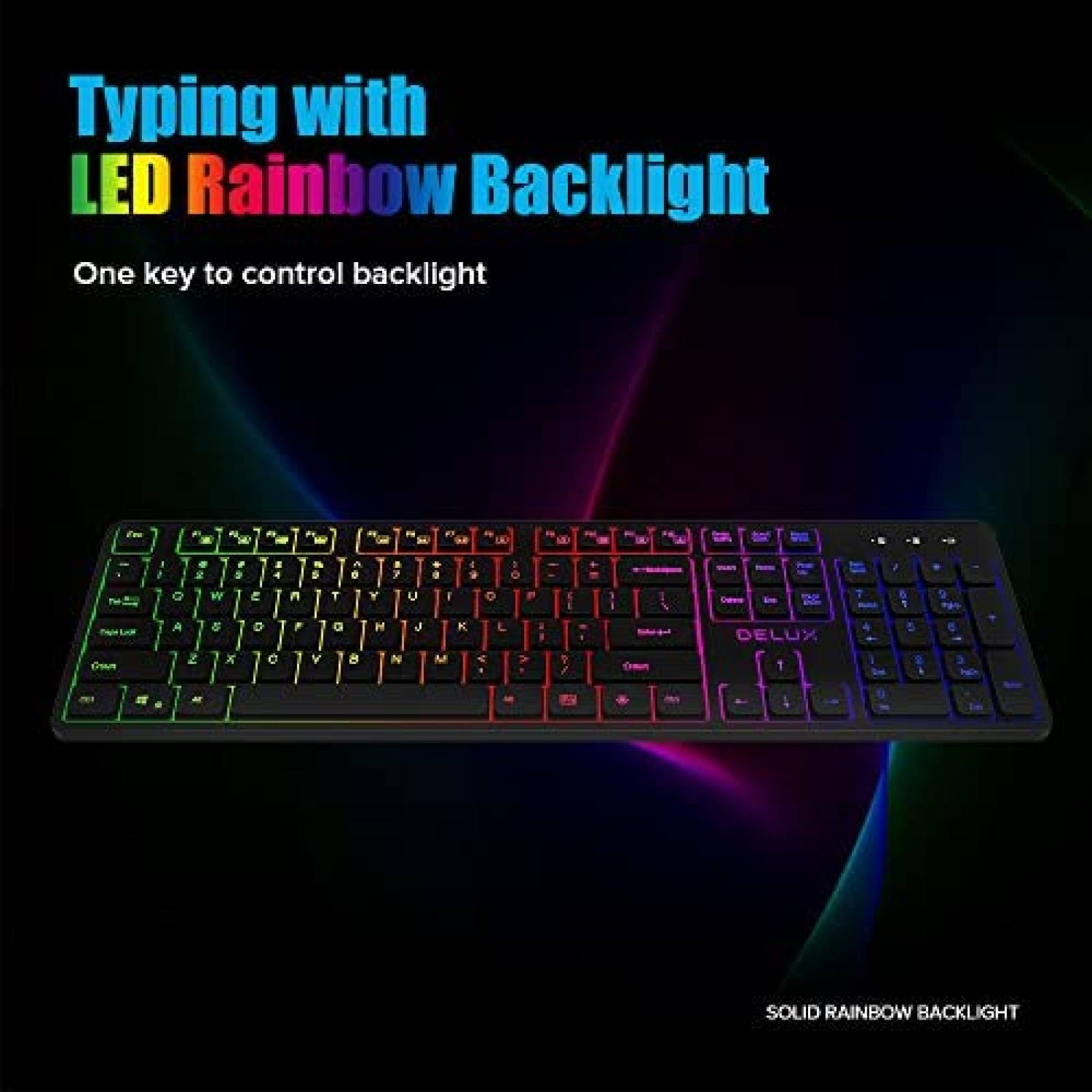 Teclado gamer RGB DeLUX SK800GL de 104 Teclas -Negro