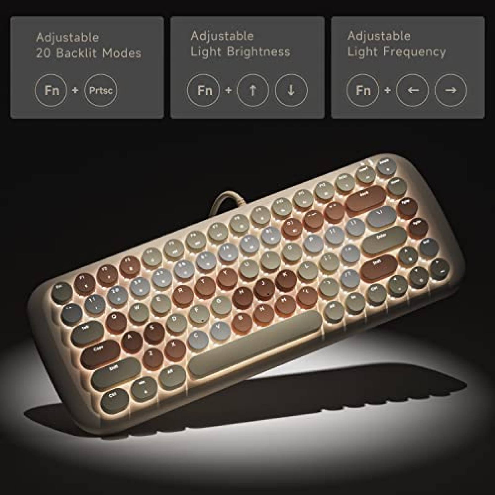 Teclado Mecanico Retro KNOWSQT LED de 84 Teclas -Beige