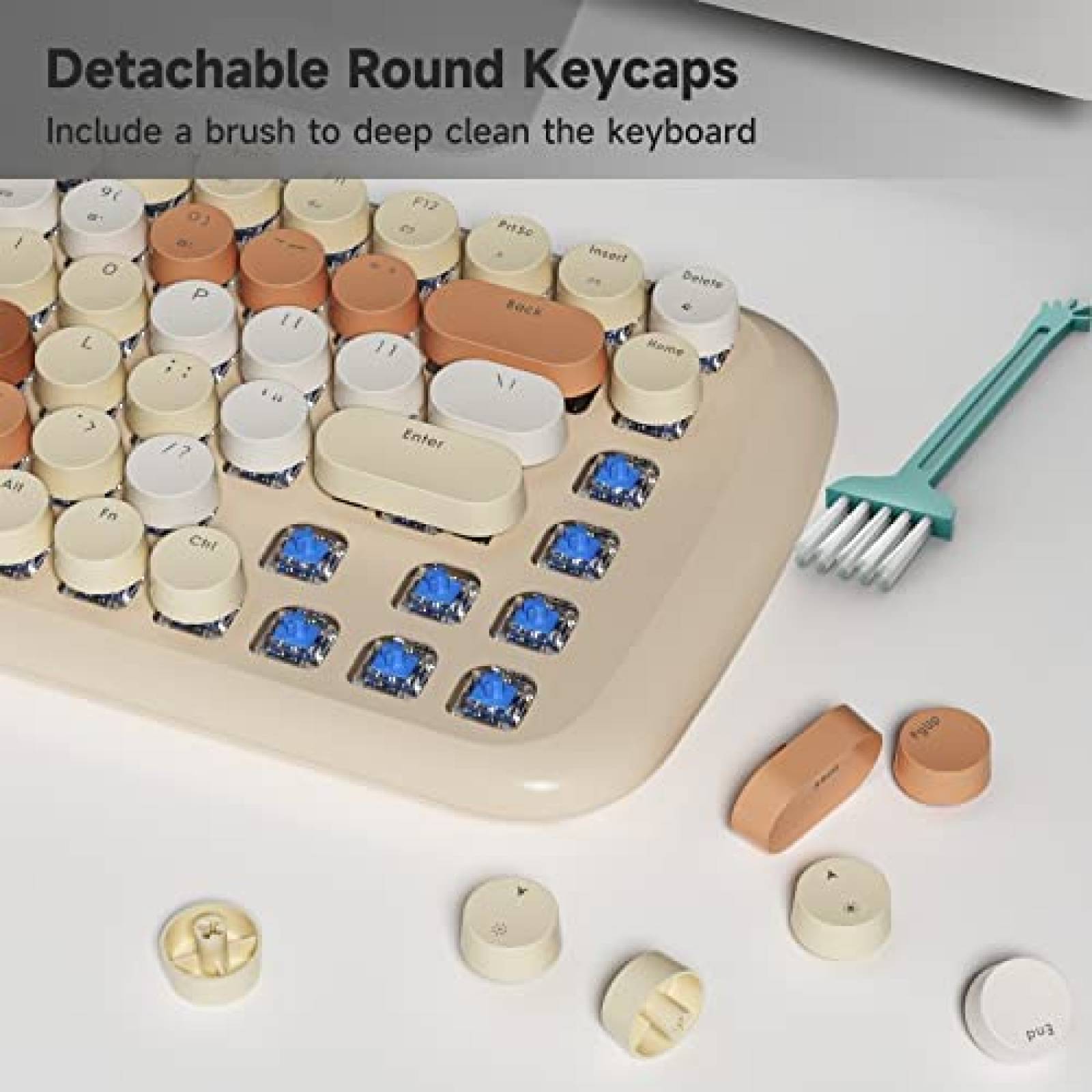Teclado Mecanico Retro KNOWSQT LED de 84 Teclas -Beige