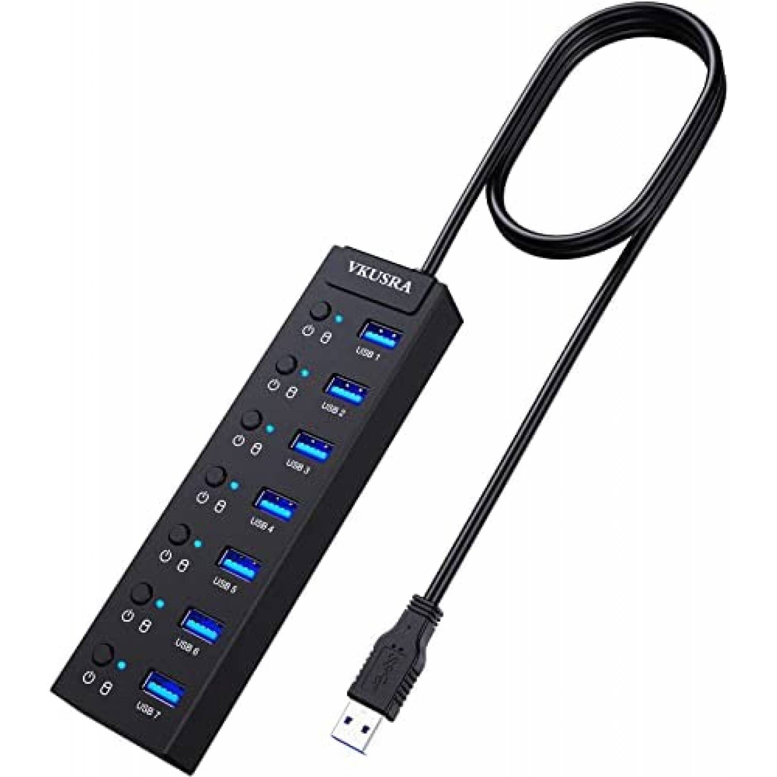 HUB VKUSRA USB 3.0 7 Puertos LED Individuales -Negro