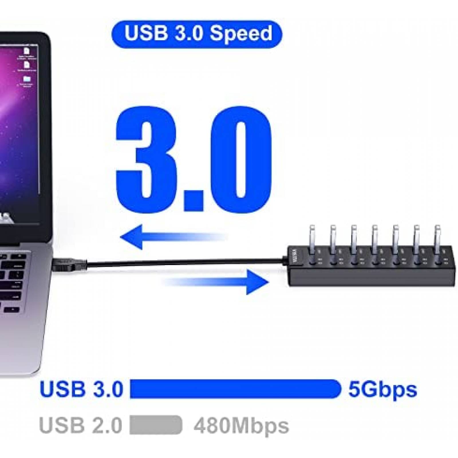 HUB VKUSRA USB 3.0 7 Puertos LED Individuales -Negro