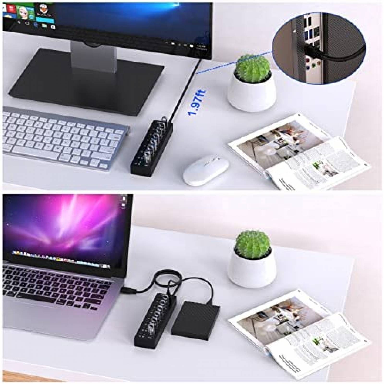 HUB VKUSRA USB 3.0 7 Puertos LED Individuales -Negro