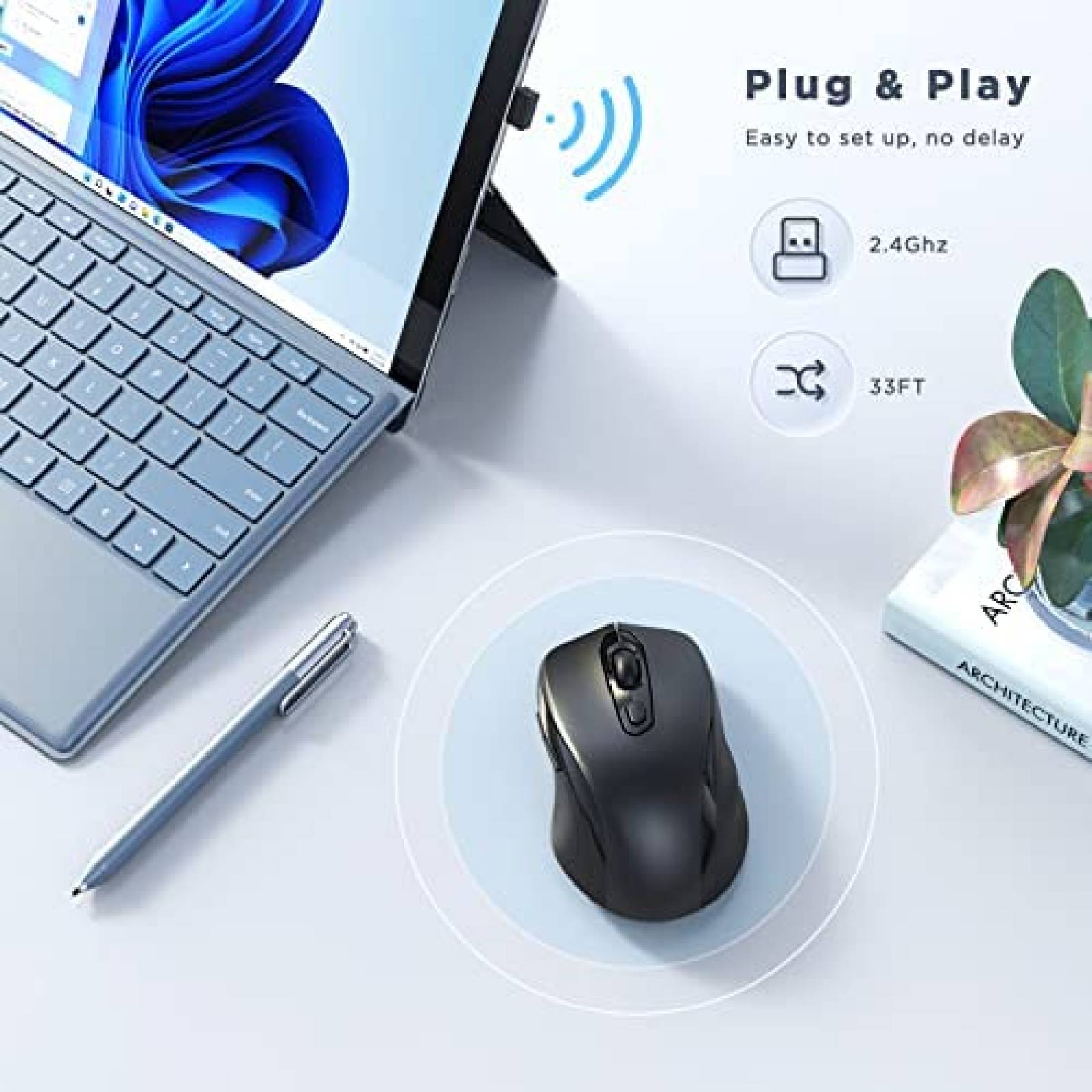 Mouse Inalambrico USB SURPAO de 3 Niveles de DPI 3200 -Negro