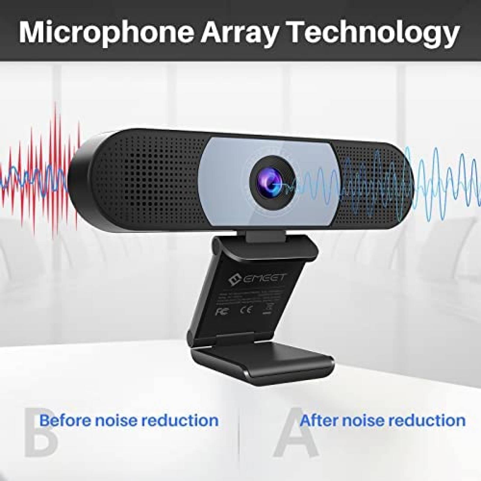 Webcam 3 en 1 EMEET 4 Microfonos y Reduccion de Ruido -Negro