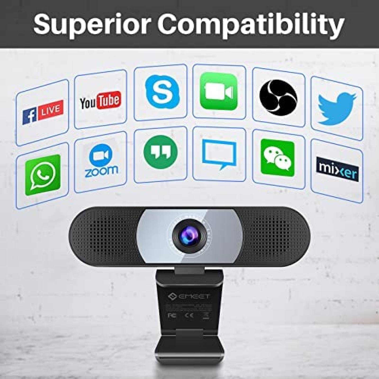 Webcam 3 en 1 EMEET 4 Microfonos y Reduccion de Ruido -Negro