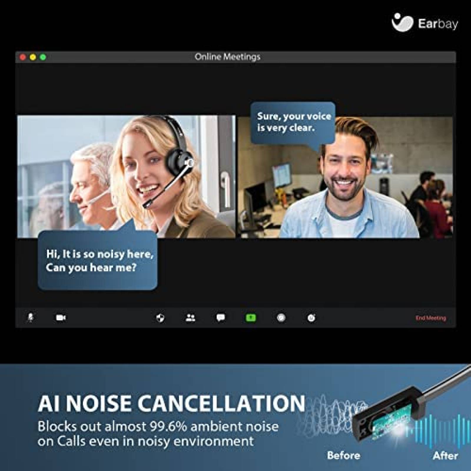 Audifonos Bluetooth Earbay Con Microfono Y Dongle USB -Negro