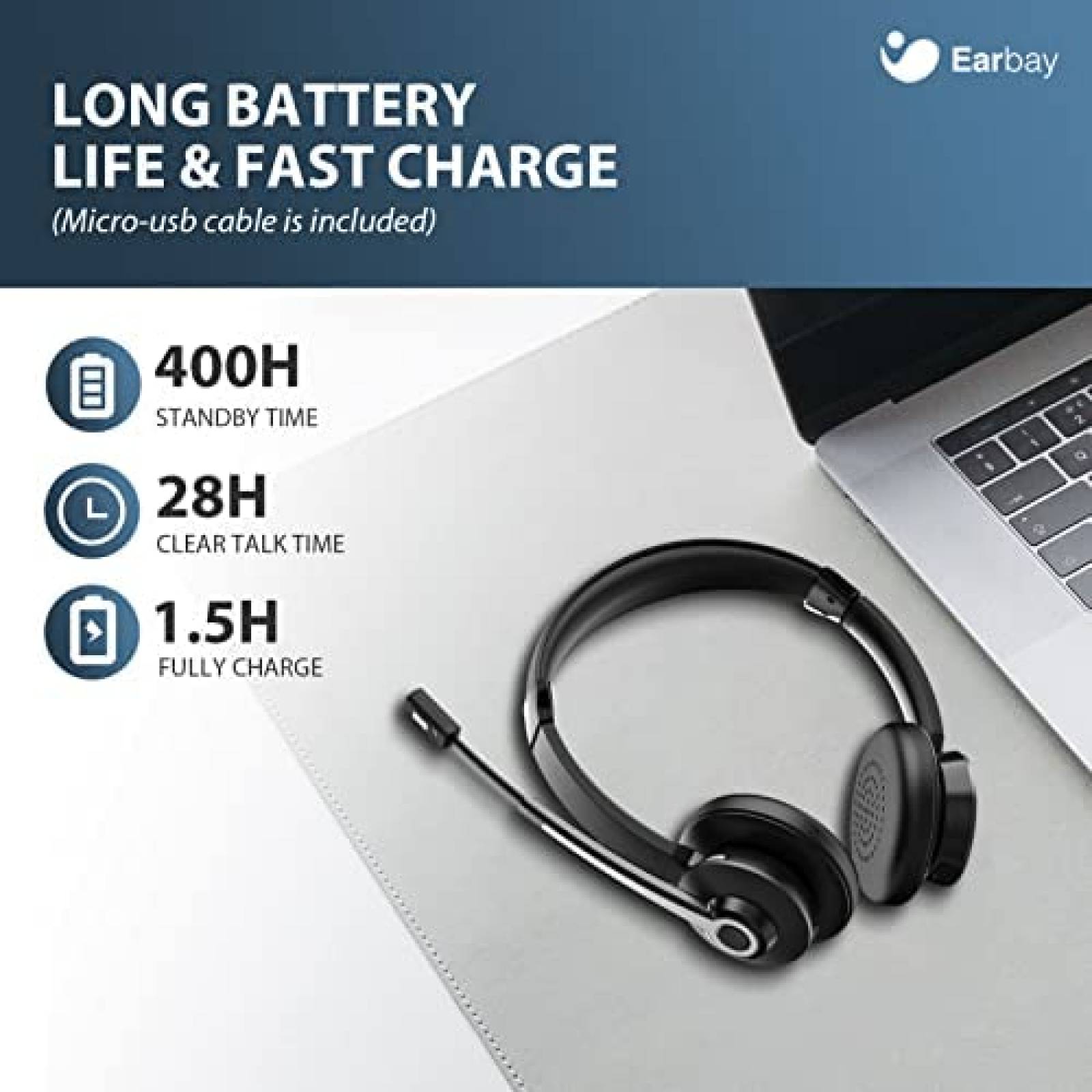 Audifonos Bluetooth Earbay Con Microfono Y Dongle USB -Negro