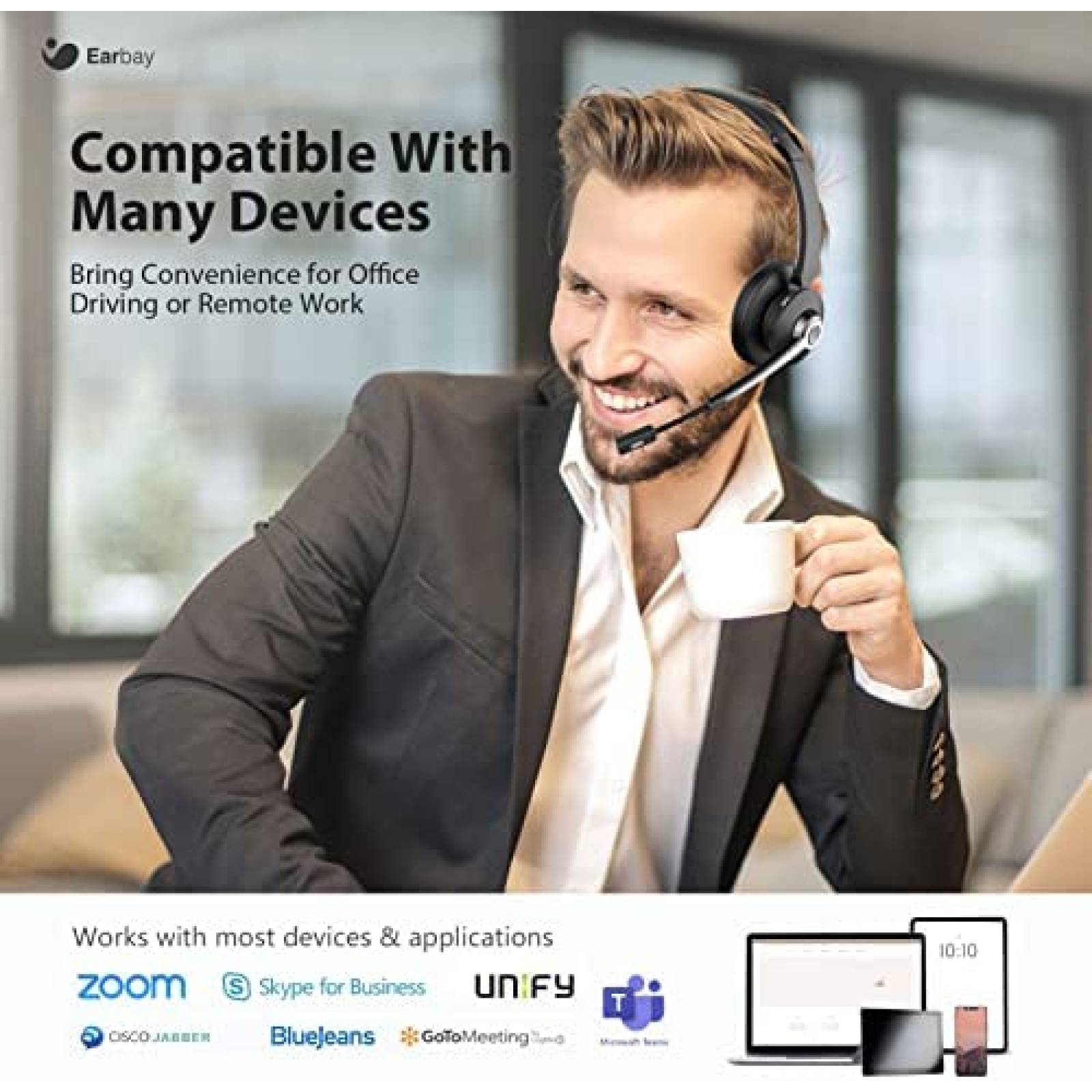 Audifonos Bluetooth Earbay Con Microfono Y Dongle USB -Negro