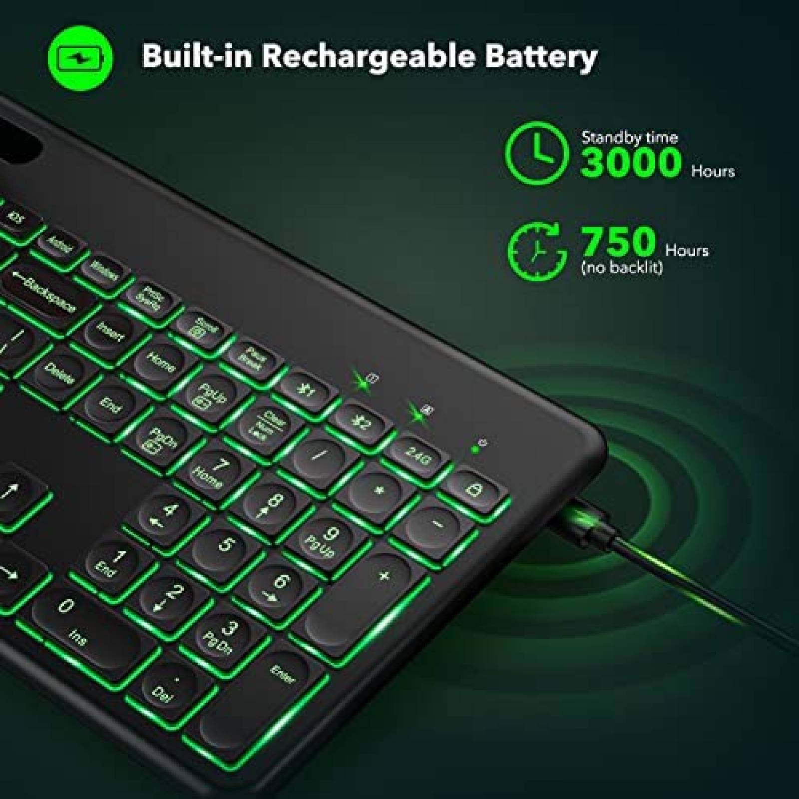 Teclado Inalambrico RGB SABLUTE para PC/Laptop -Negro