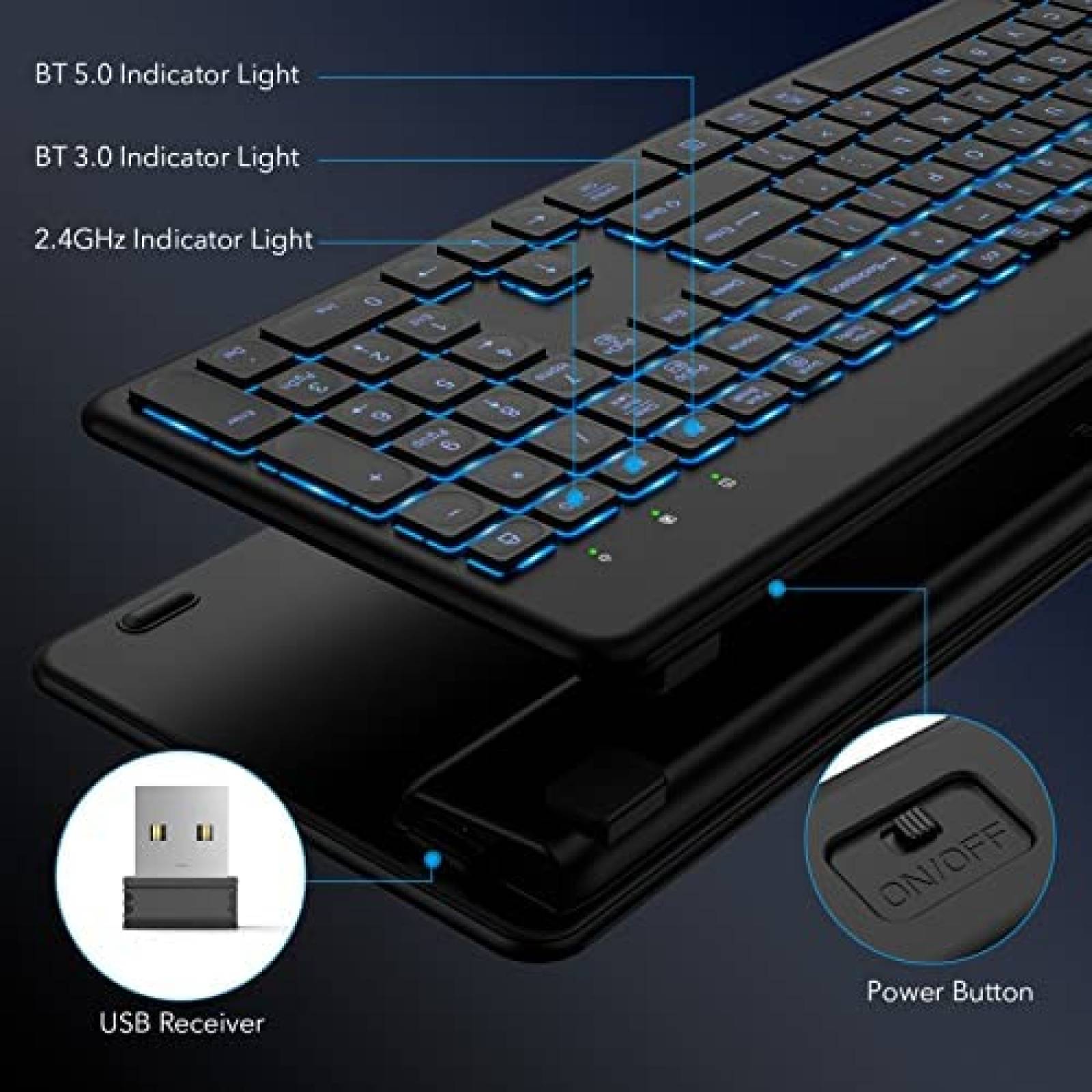 Teclado Inalambrico RGB SABLUTE para PC/Laptop -Negro