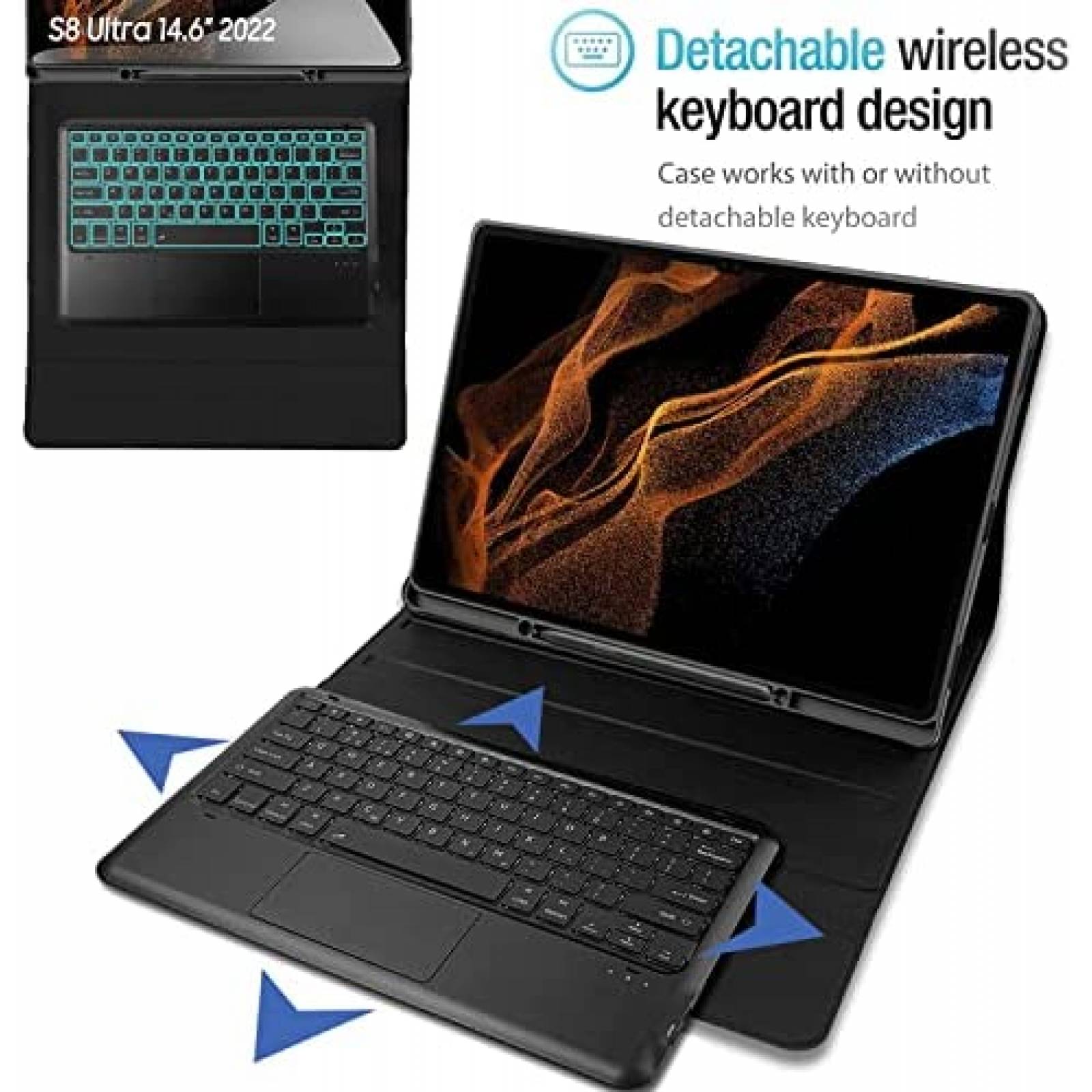 Funda Con Teclado Tactil Nanhent Para Galaxy Tab S8 -Negro