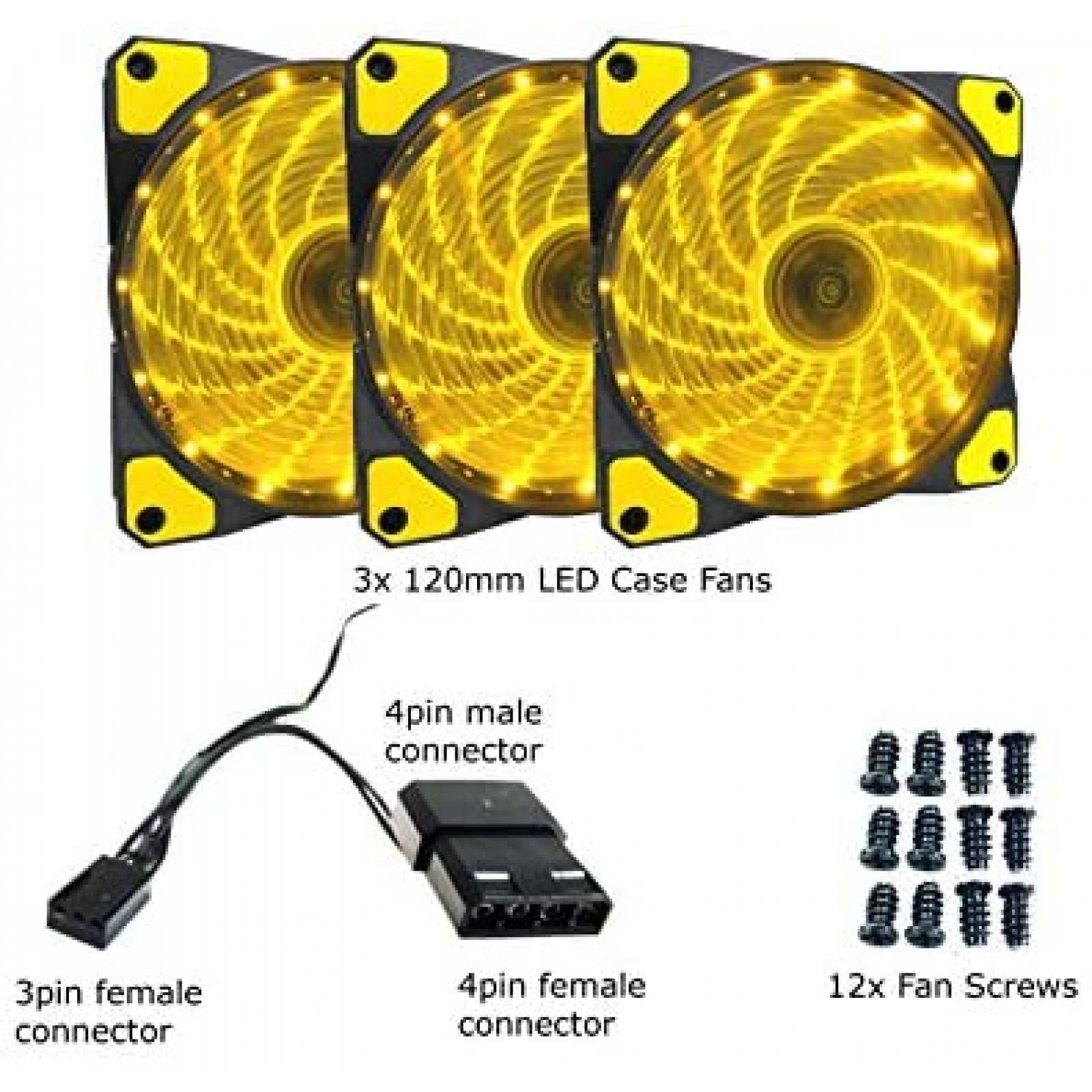 Ventilador para PC Apevia de 120mm LED 3 Piezas -Amarillo
