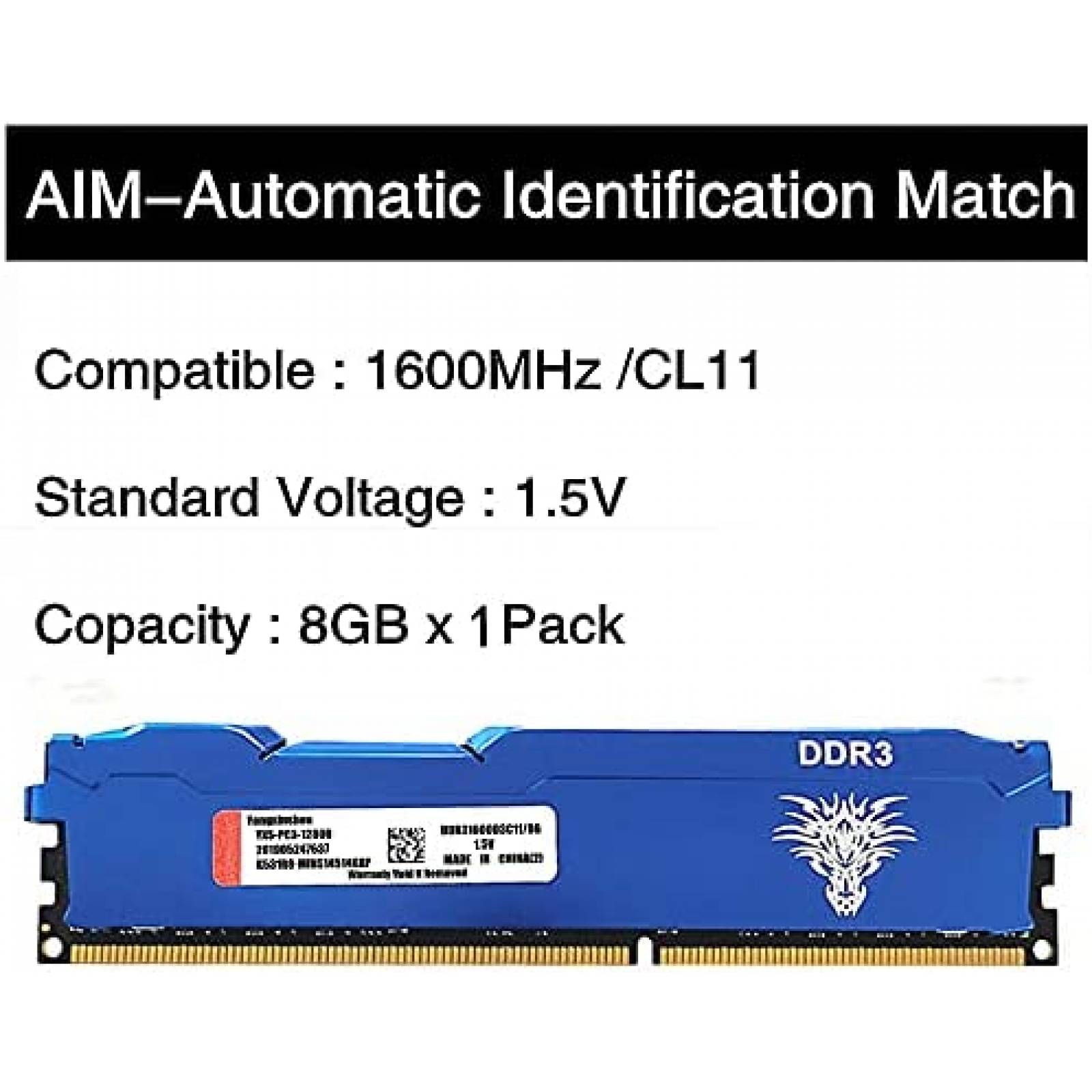 Memoria Yongxinsheng 8GB DDR3 1600MHz 240Pins 1.5V -Azul