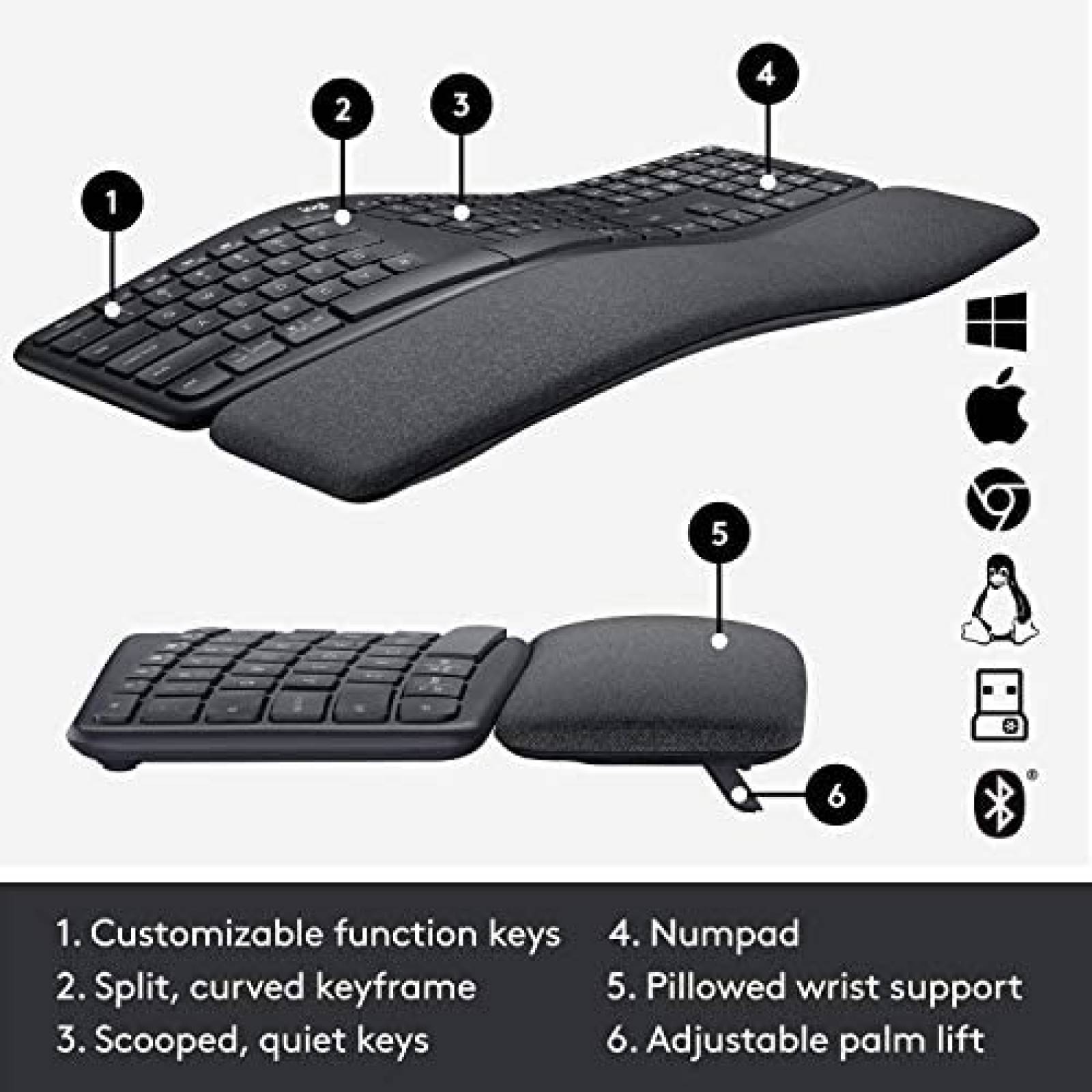 Teclado Logitech Ergo K860 Ergonomico Con Reposamuñecas
