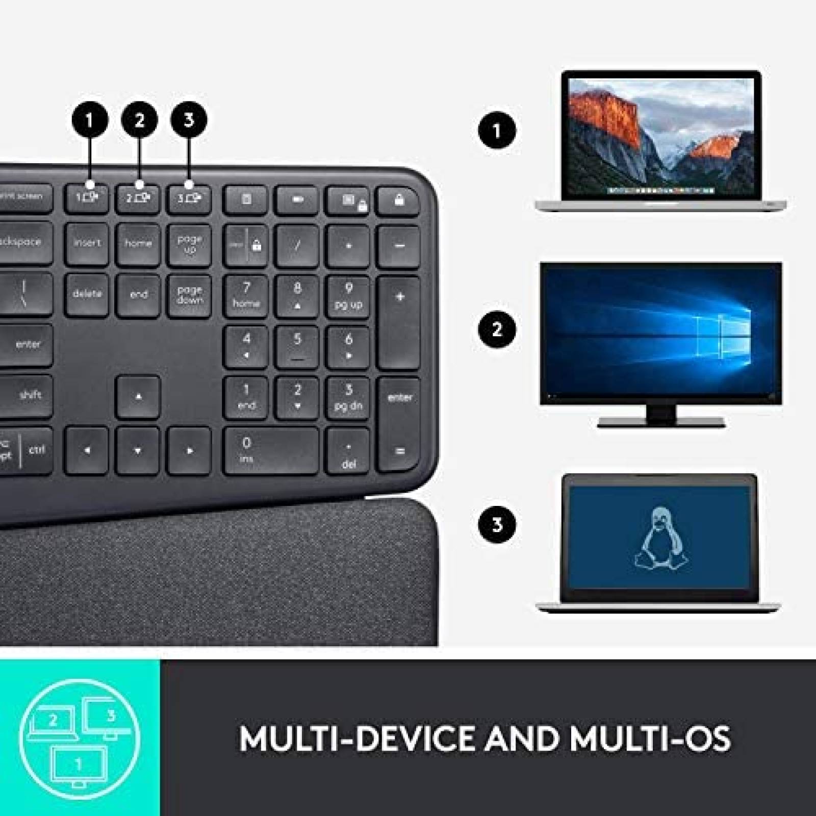 Teclado Logitech Ergo K860 Ergonomico Con Reposamuñecas