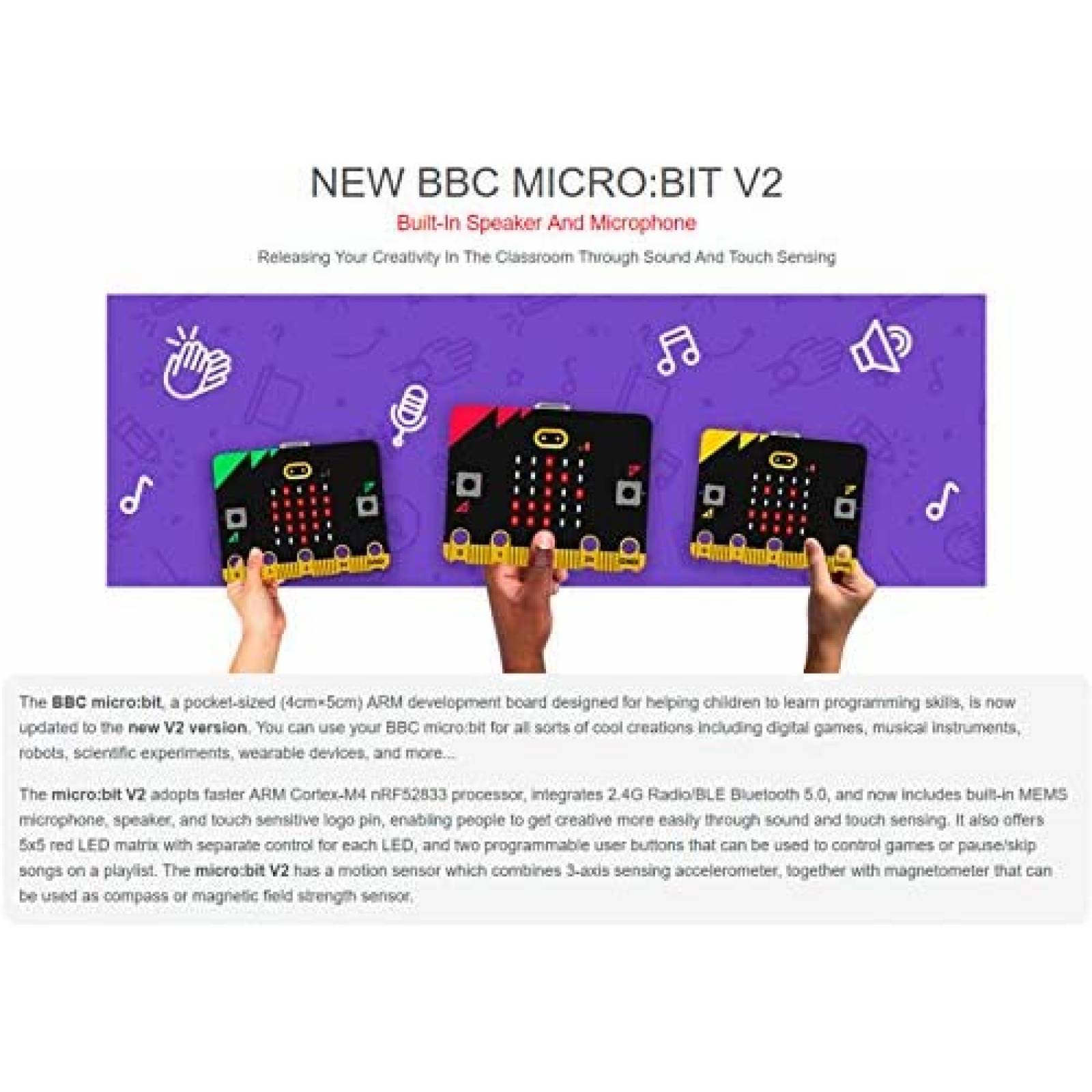 Kit PC de Placa Única BBC Micro:bit V2 Go c/Cable y Baterías