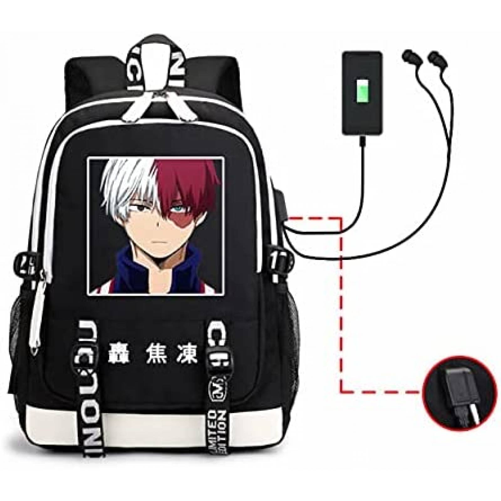 Mochila Yicool con Cargador USB p/Laptop 15.6'' Anime -Negro