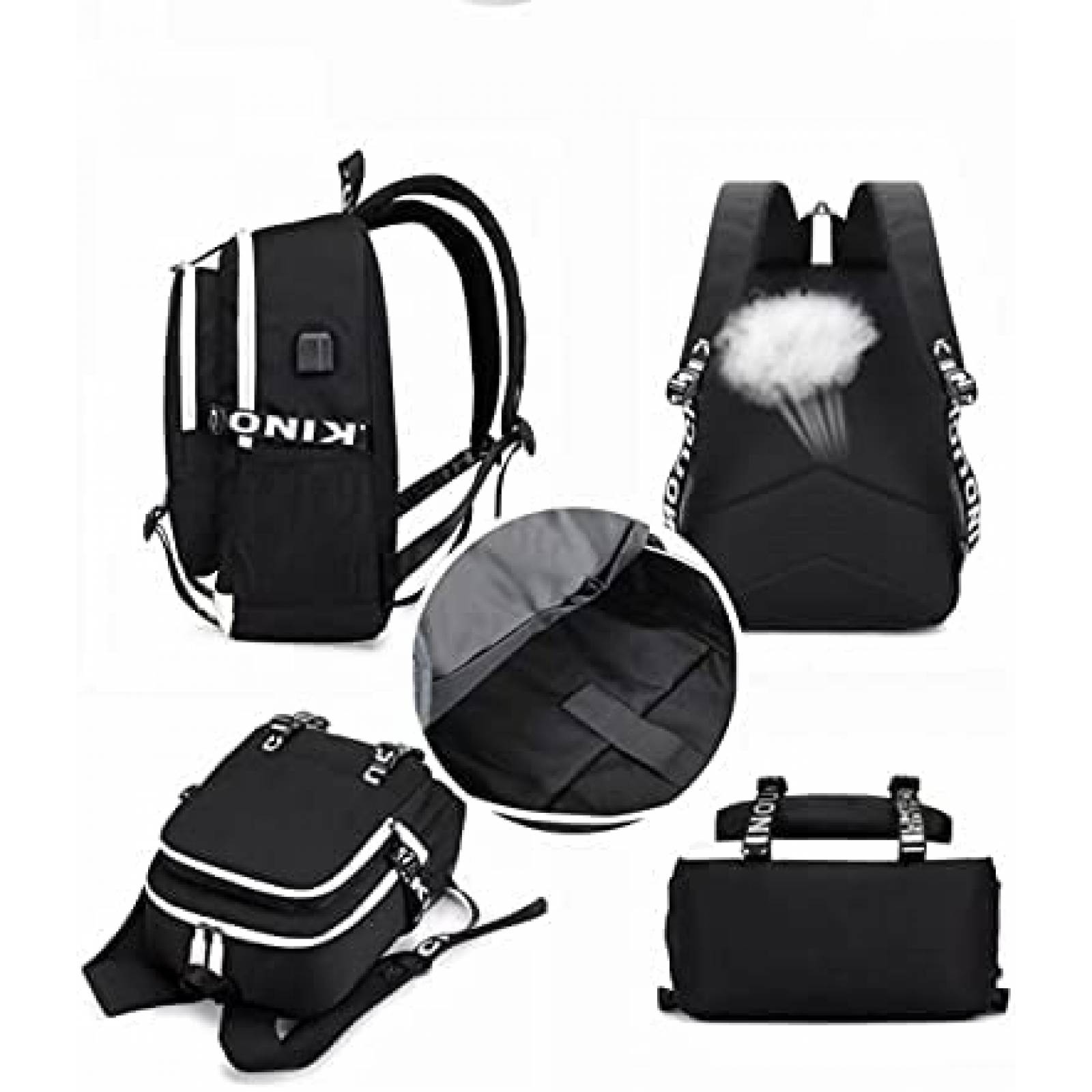 Mochila Yicool con Cargador USB p/Laptop 15.6'' Anime -Negro