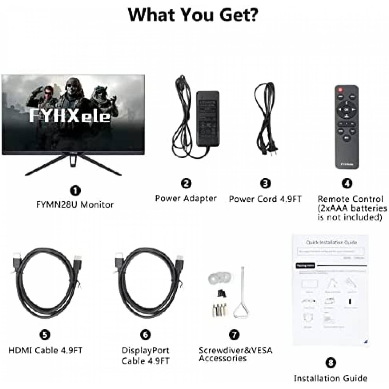 Monitor Gamer FYHXele 28'' 4K 144Hz UHD 3840x2160 IPS 1ms