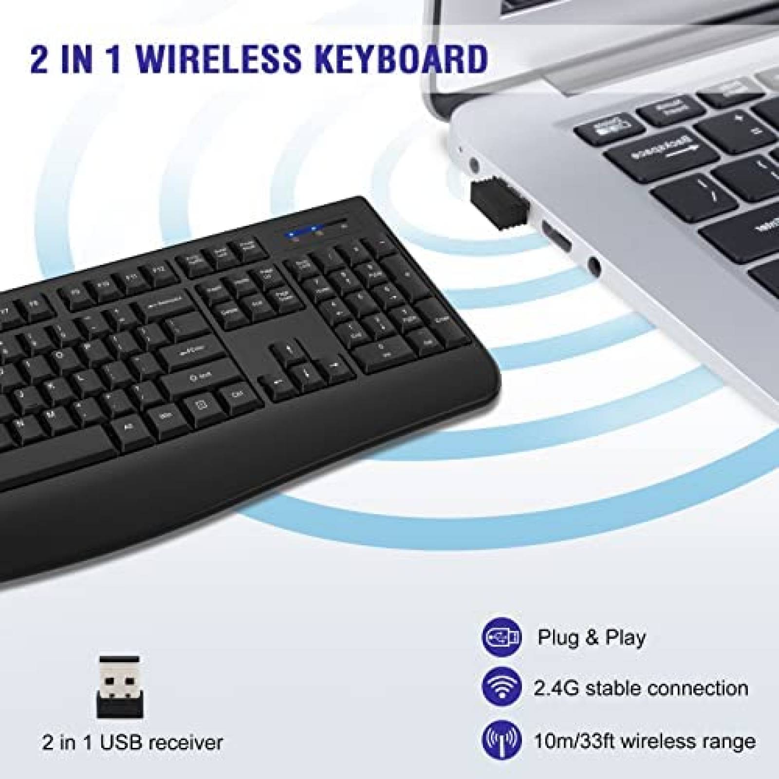 Teclado Bluetooth Loigys CK211 USB con Reposa Muñecas -Negro