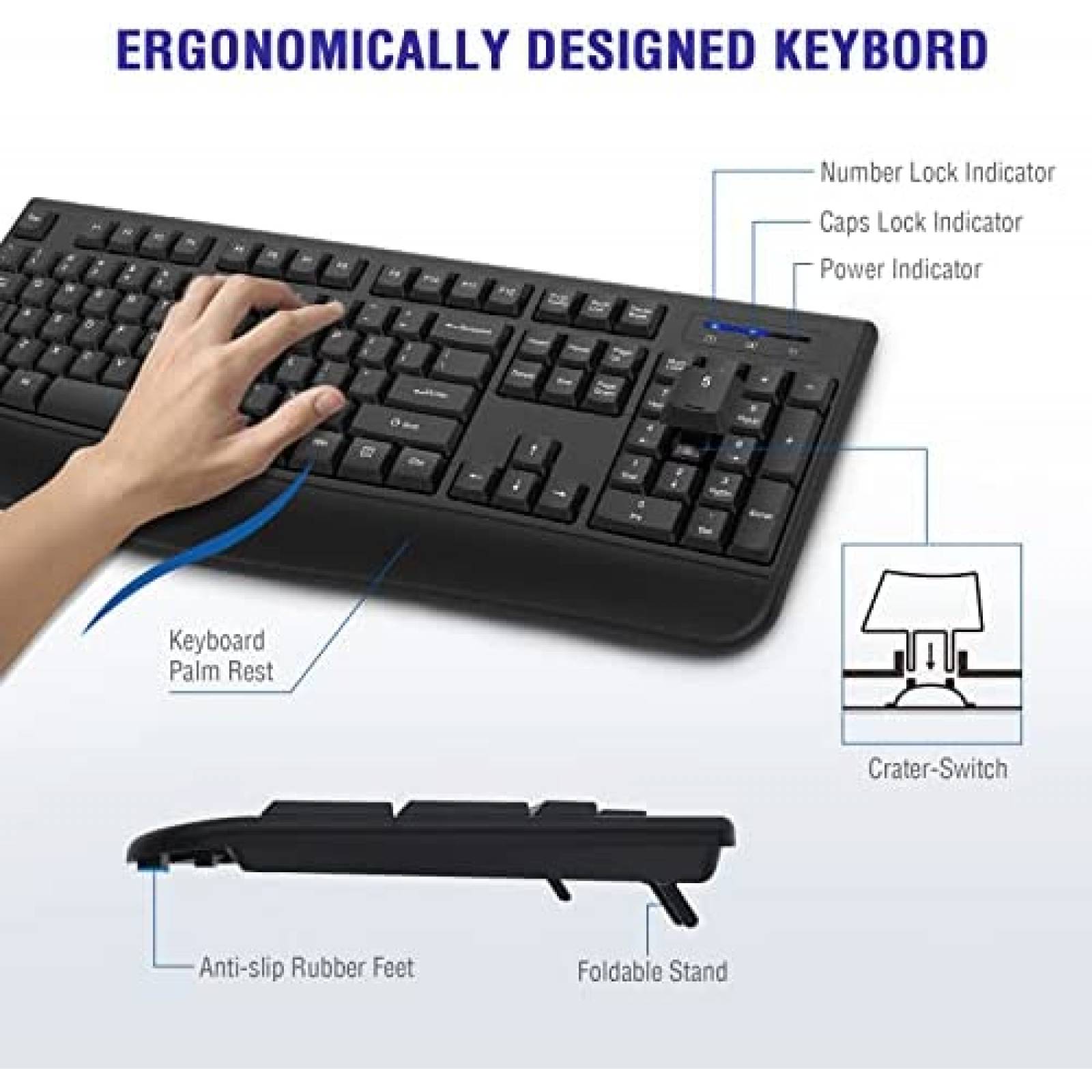 Teclado Bluetooth Loigys CK211 USB con Reposa Muñecas -Negro