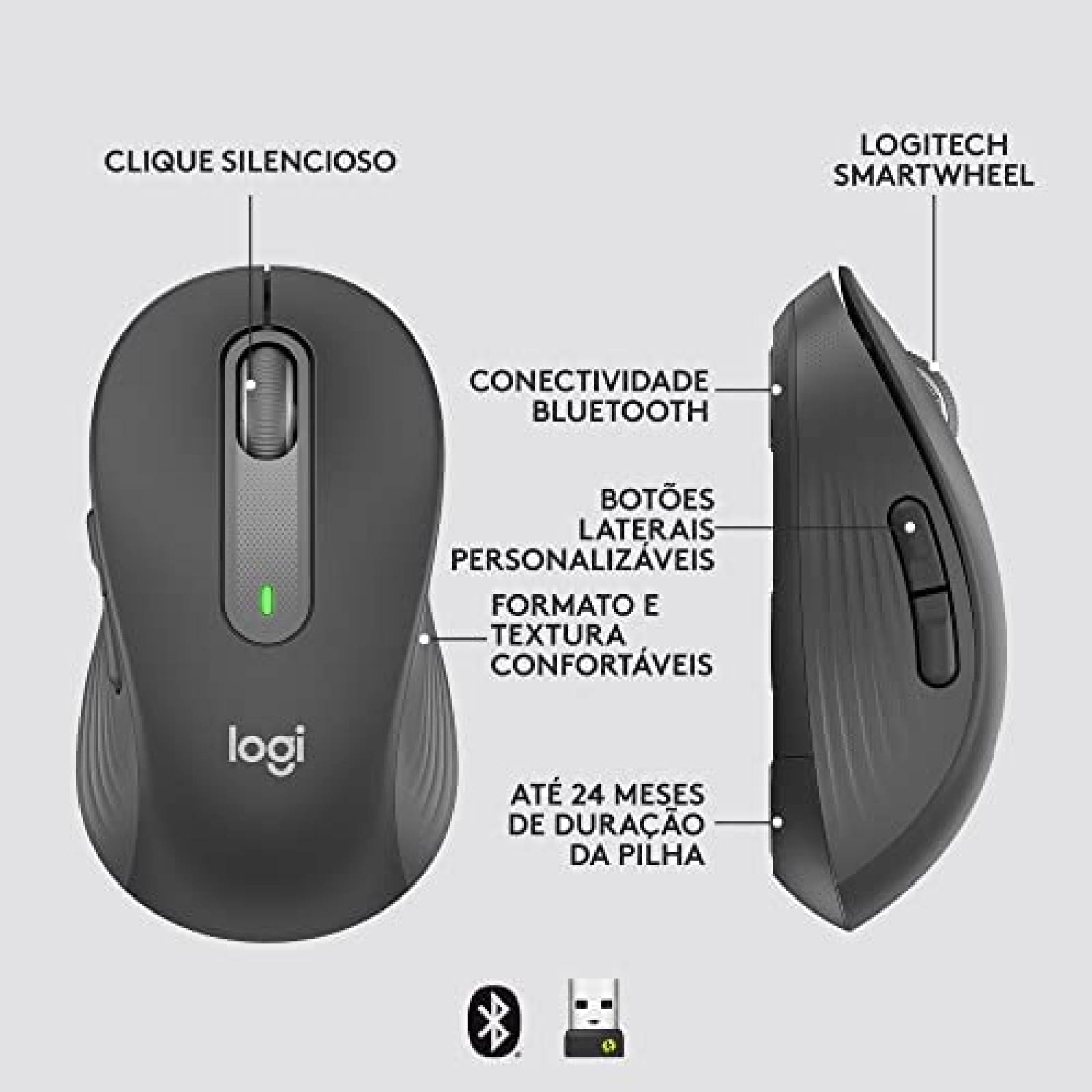 Mouse Logitech M650 Inalámbrico Botones Laterales -Negro